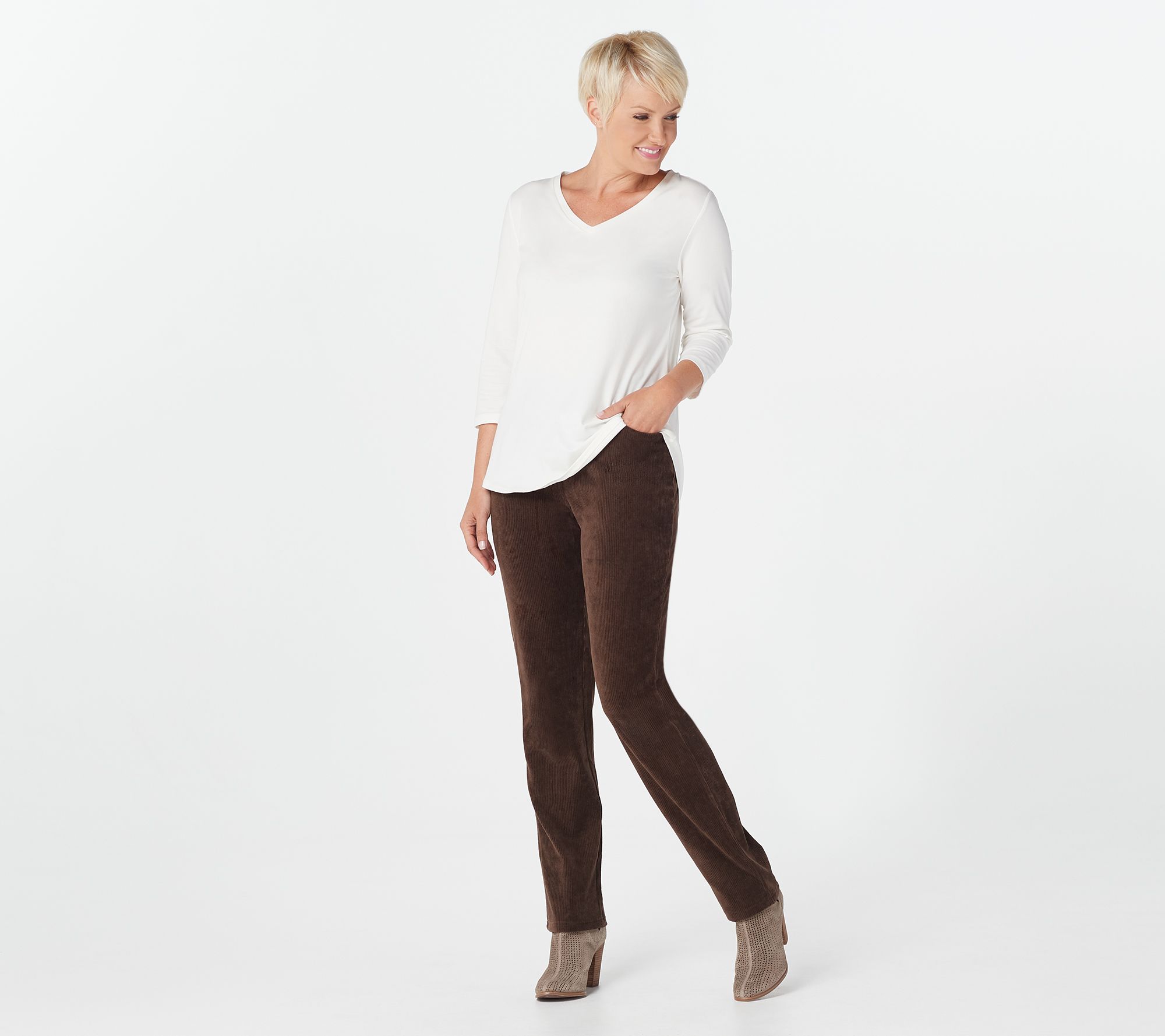 Quacker Factory Regular Corduroy Straight Leg Pants w Pockets