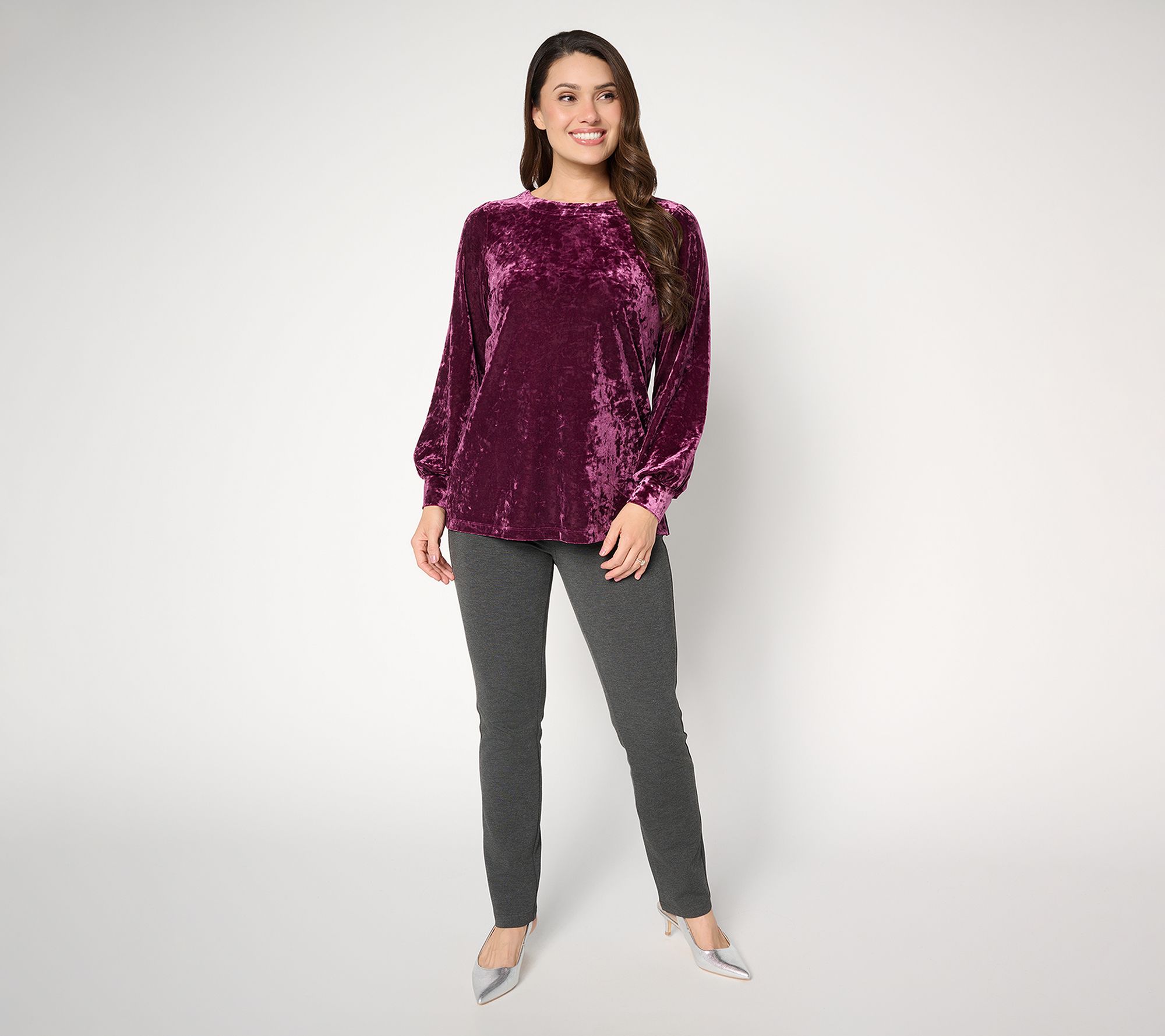 Belle Boho by Kim Gravel Crushed Velvet Blouson Sleeve Top