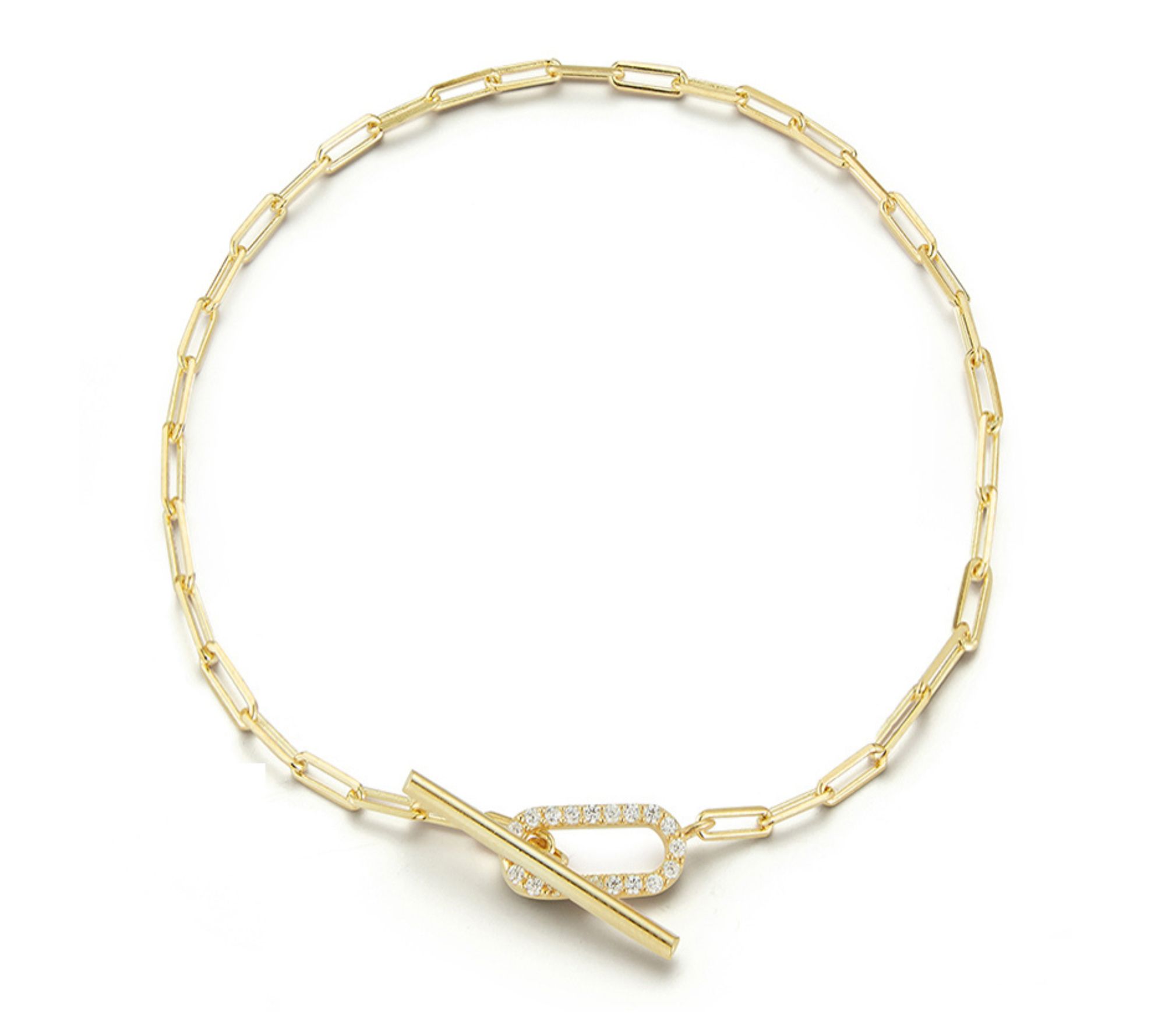 Sterlina Silver Pave Toggle Paperclip Bracelet,Sterling