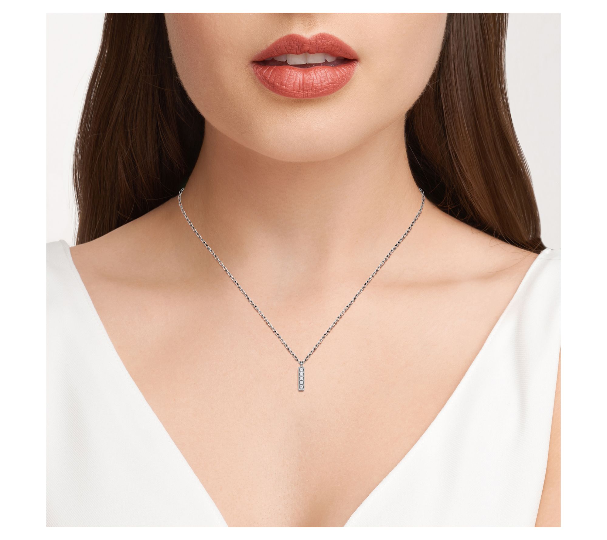 Diamonique Mini Bar Necklace, Sterling Silver