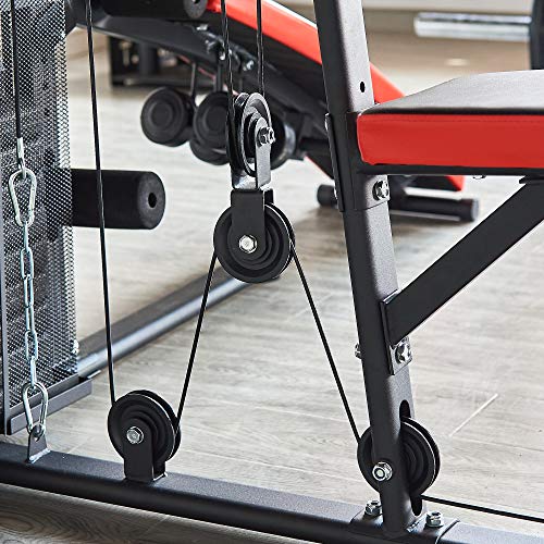 BalanceFrom-Home-Gym-System Workout-Station with 380LB of Resistance, 145LB-Weight Stack, Home Gym- Black & Red
