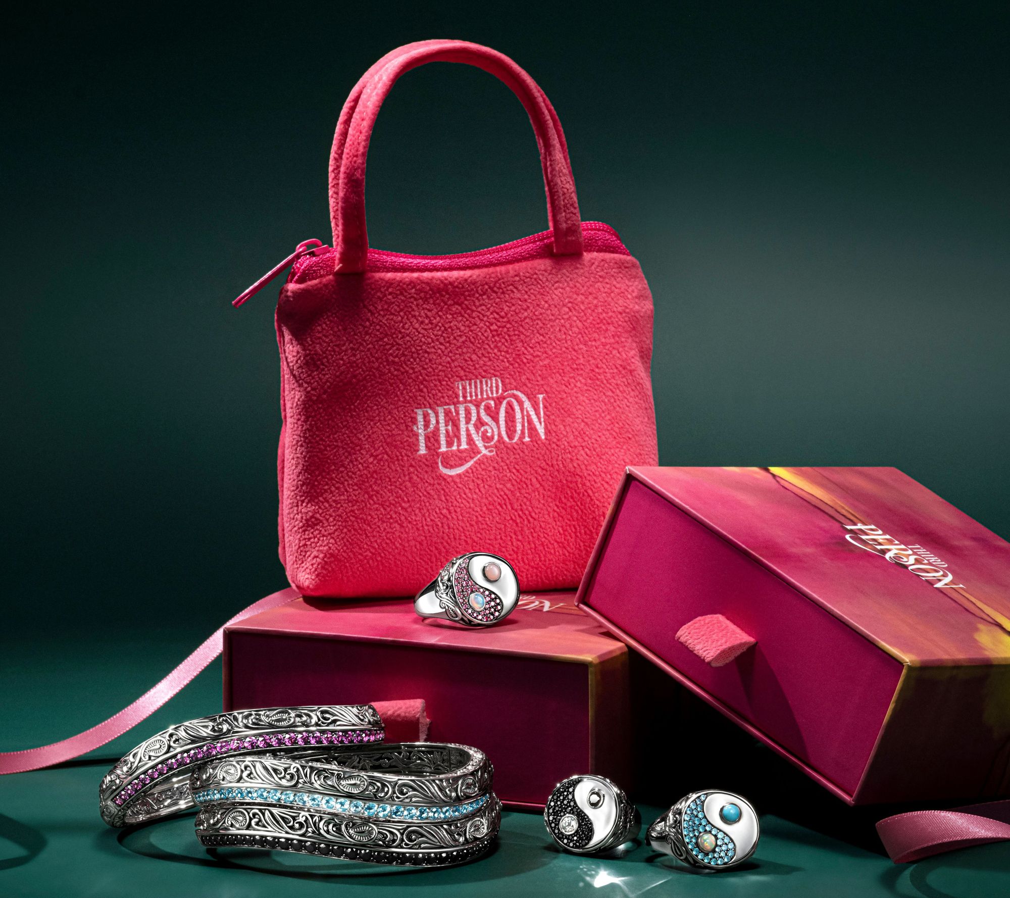 Third Person Sterling Silver Pave Gemstone Bangle Bracelet