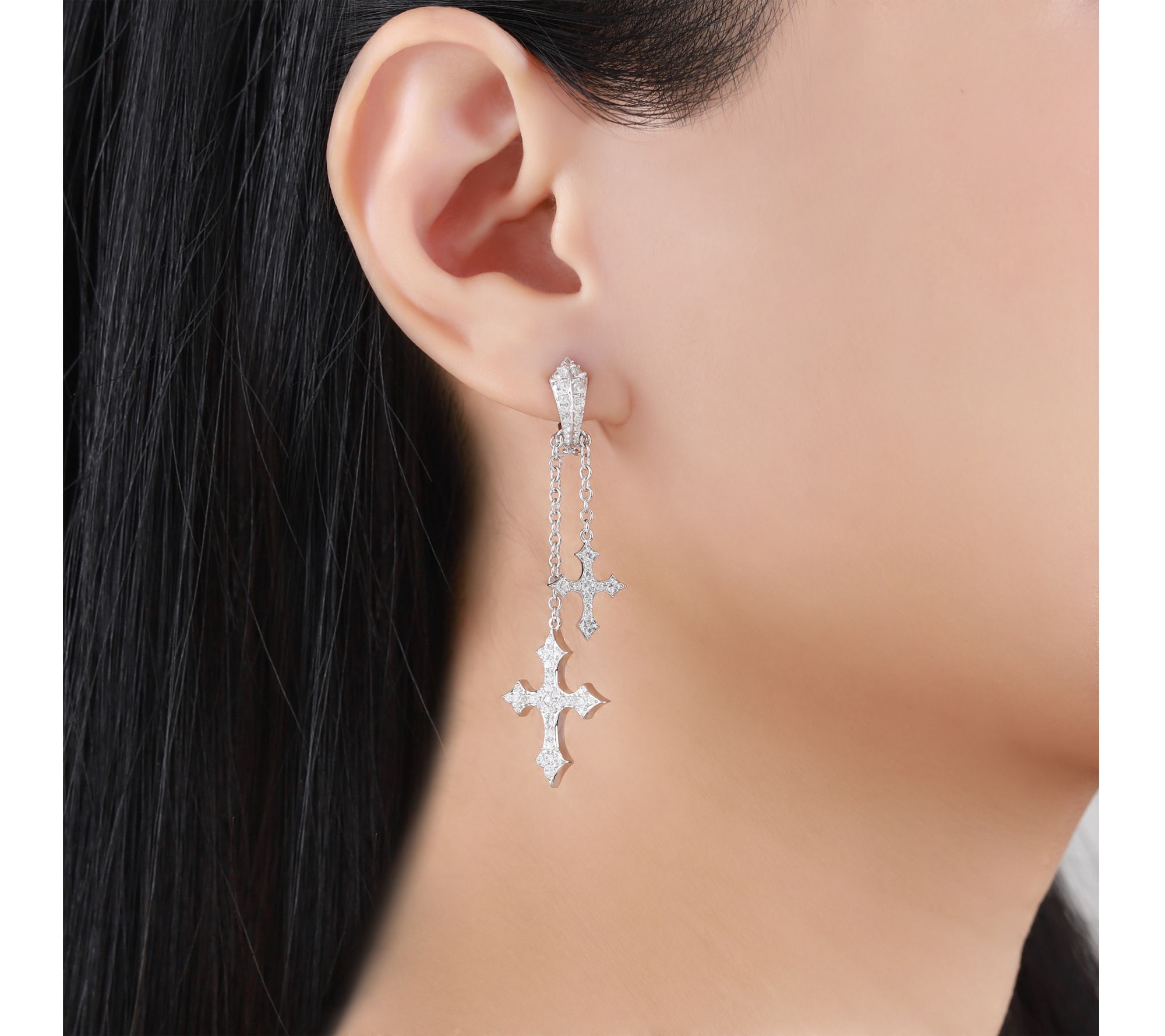 Margo Manhattan Sterling White Topaz FAITH Cross Earrings