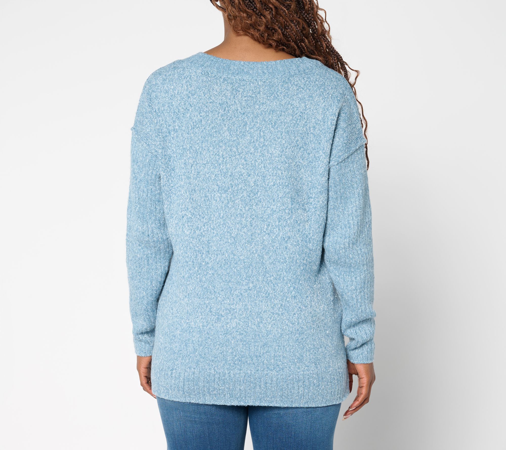 Belle by Kim Gravel Boyfriend Ribbed & Jersey V-Neck Sweater