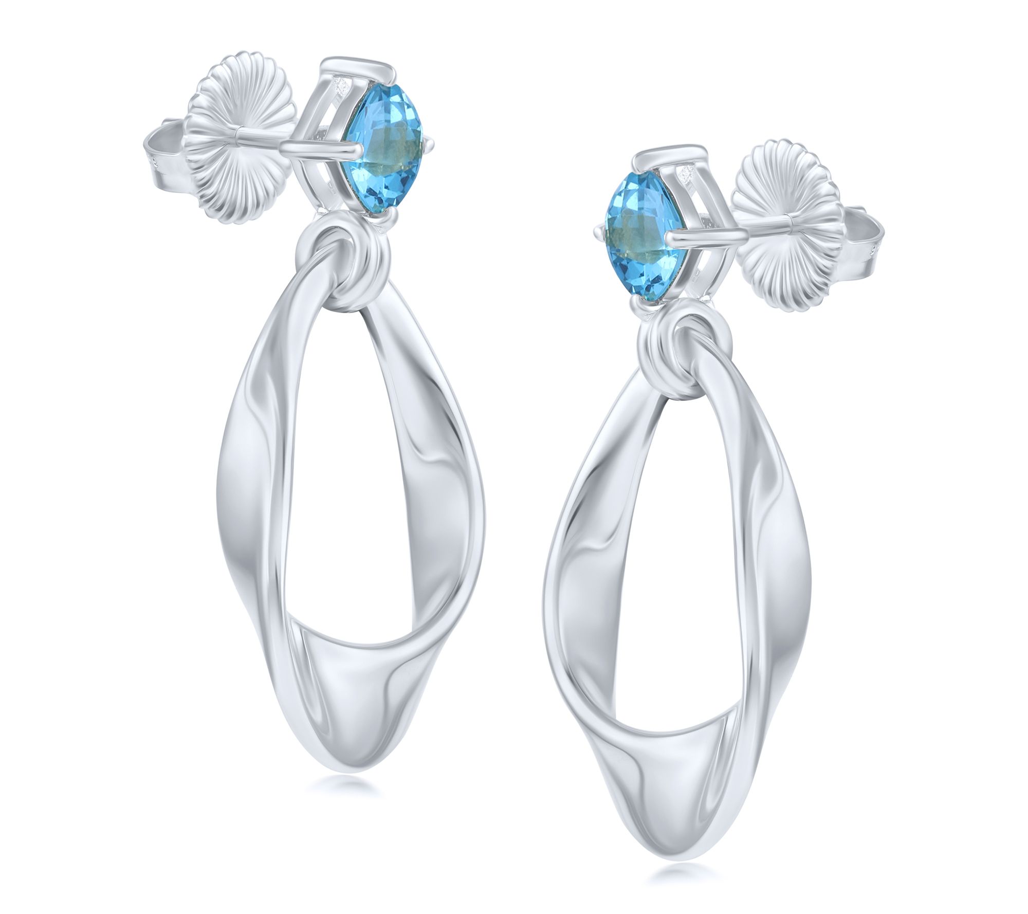 Christian James Sterling Silver Pear Gemstone Dangle Earrings