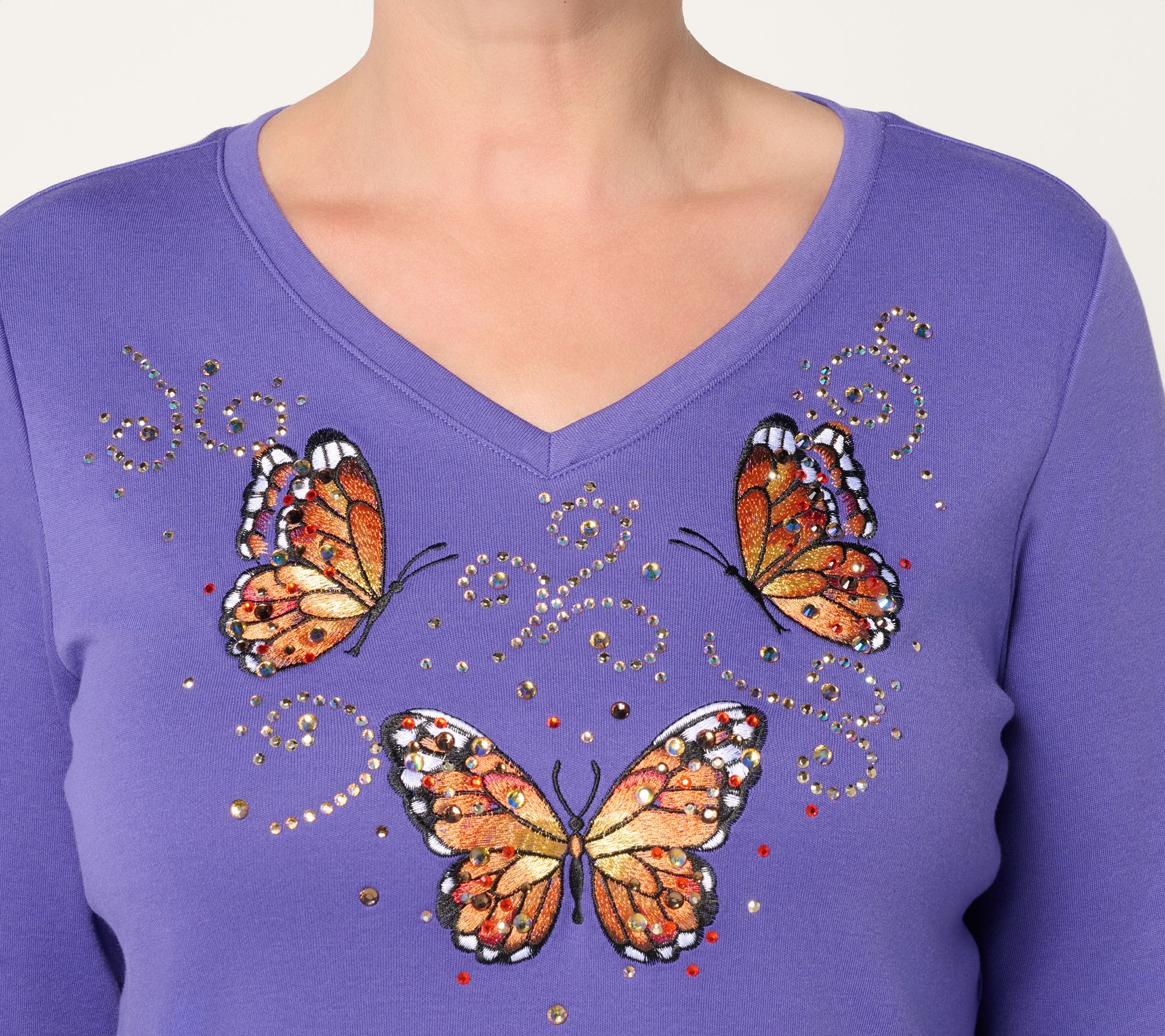 Quacker Factory Fall Bling Thing Long Sleeve Top