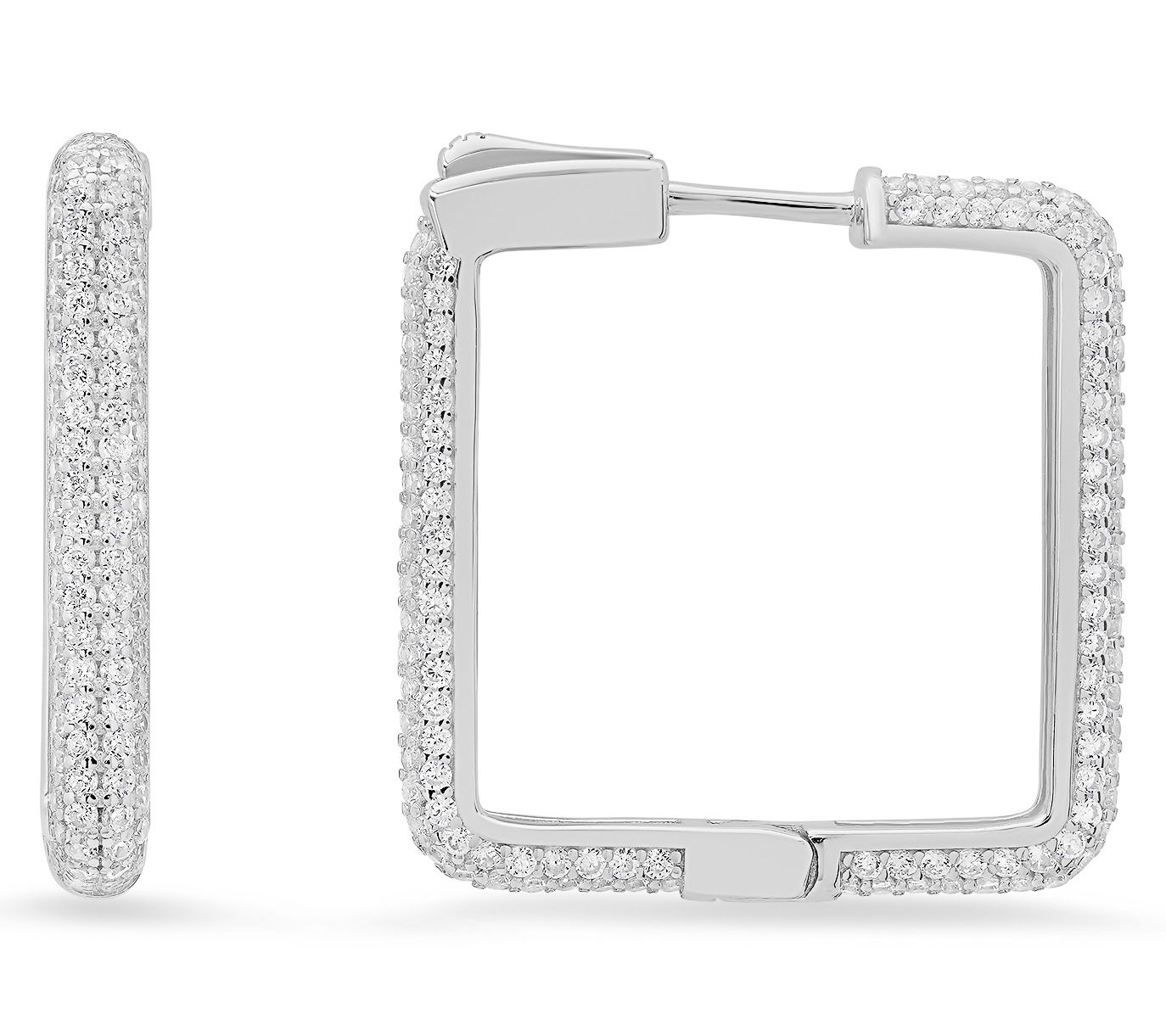 Diamonique Square Shaped Lock Hoop Earrings, Sterling