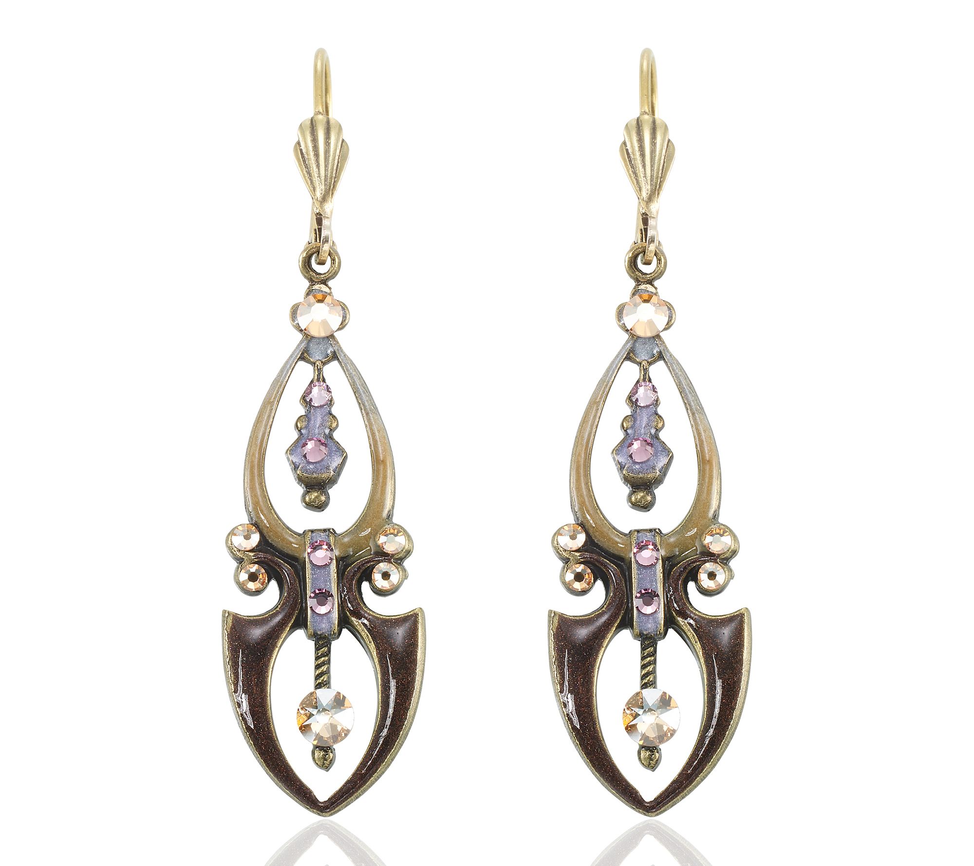Anne Koplik Nouveau Bell Brown & Lavender Crystal Earrings