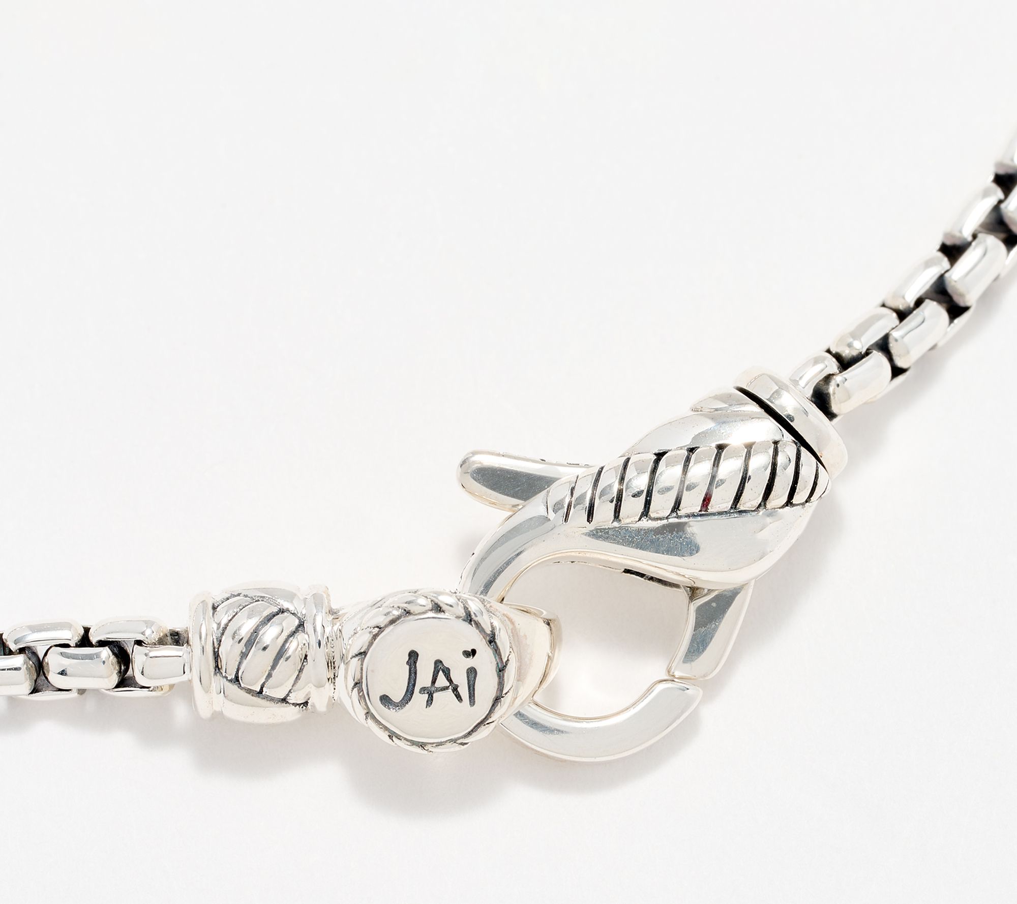 JAI Sterling Silver Script Charm Box Chain Bracelet, 9.5g
