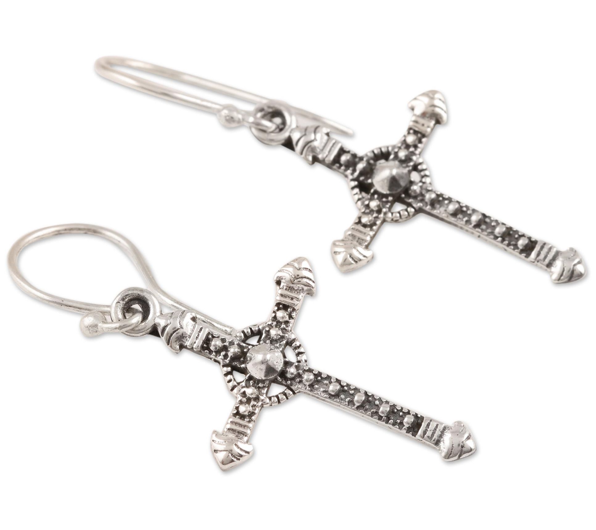 Novica Artisan Crafted Sterling Silver Cross Dangle Earrings