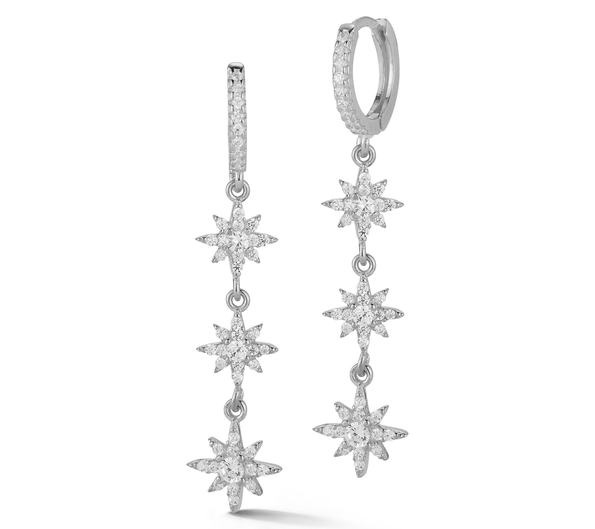 Sterlina Silver Pave Star Drop Charm Hoop Earrings, Sterling