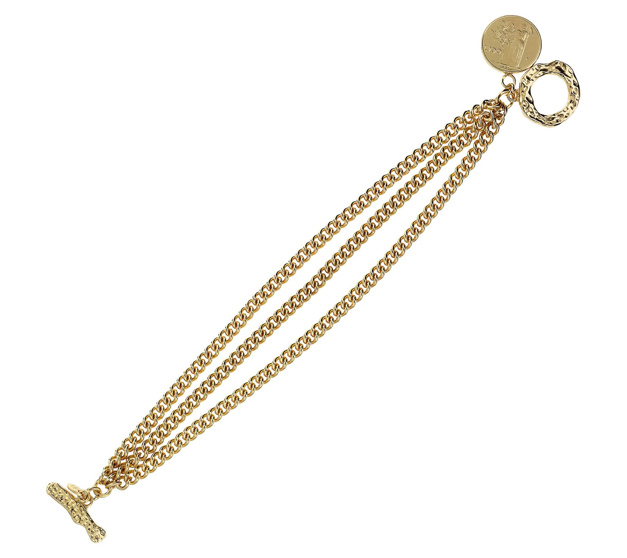 Bronzo Italia Triple Strand Curb Link Bracelet with Lira Charm