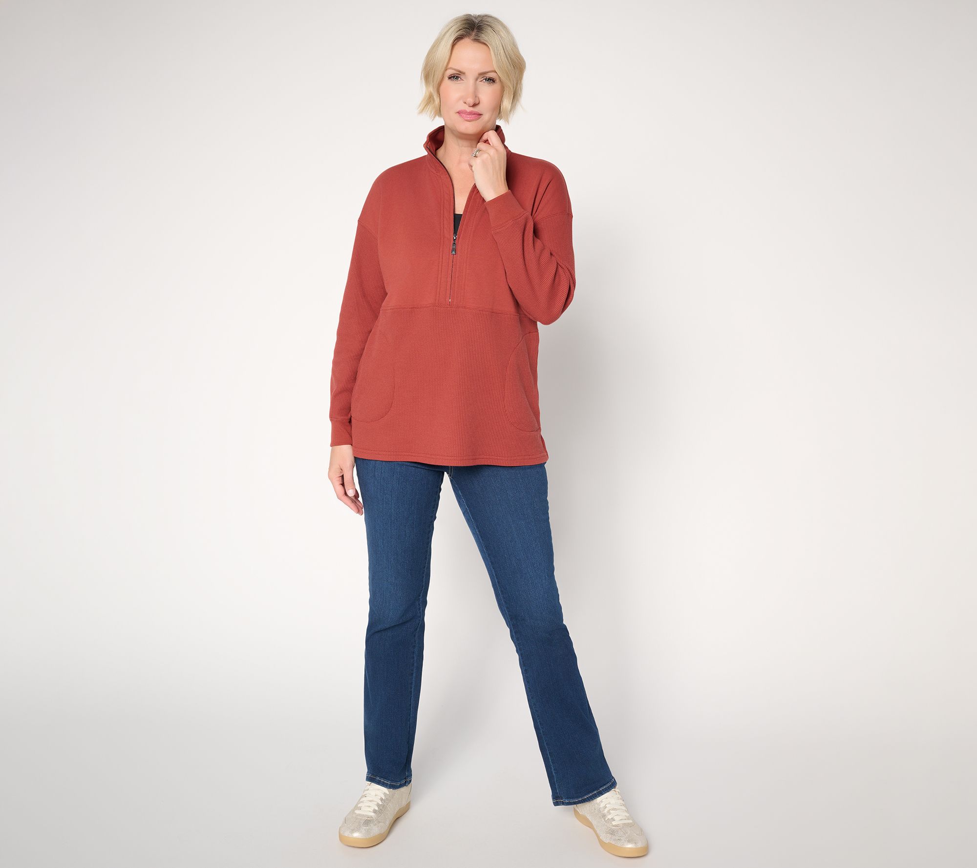 Belle by Kim Gravel Mixed Media Micro Waffle Half Zip