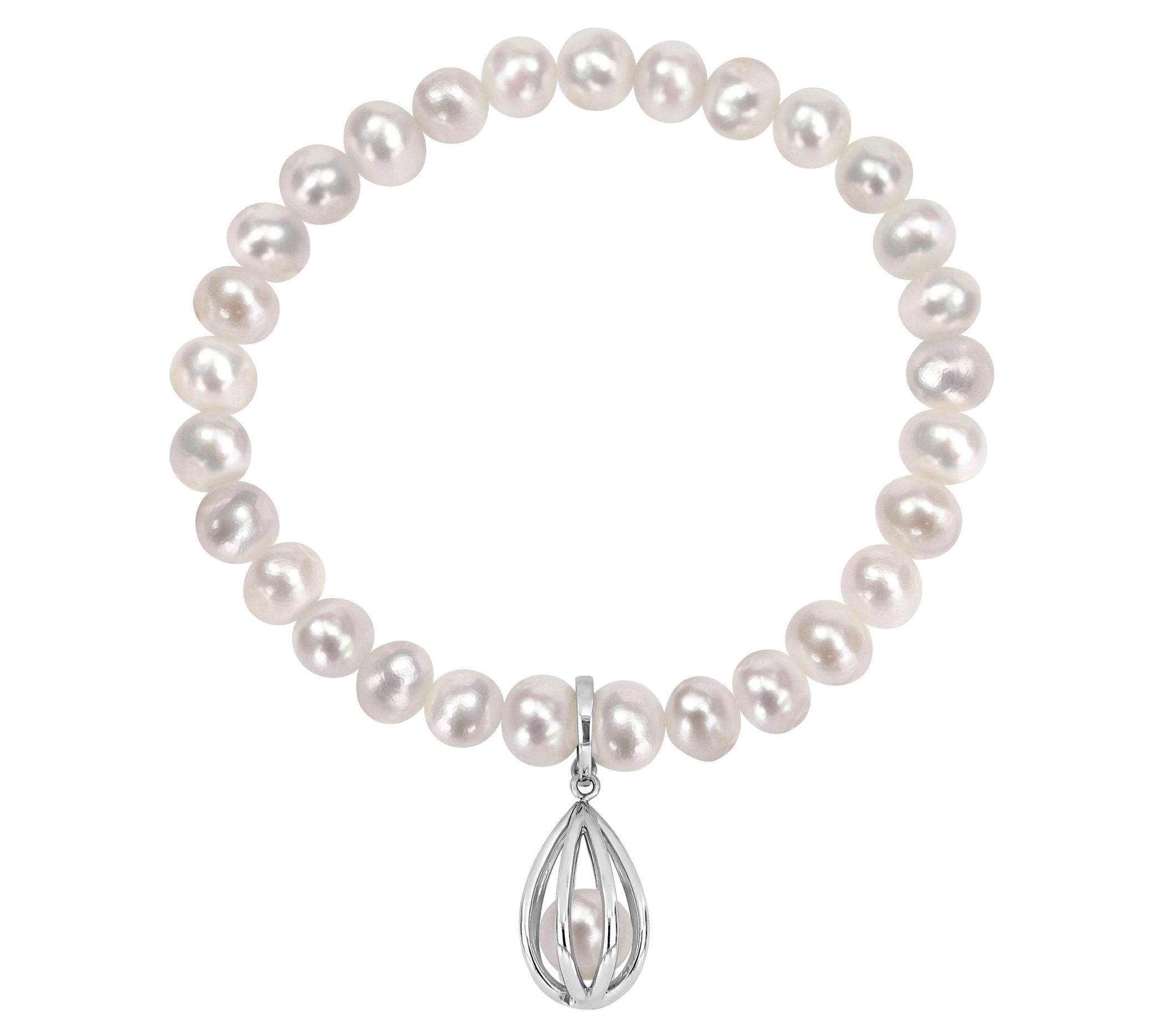 Affinity Cultured Pearl Charm Bracelet, Sterling Silver