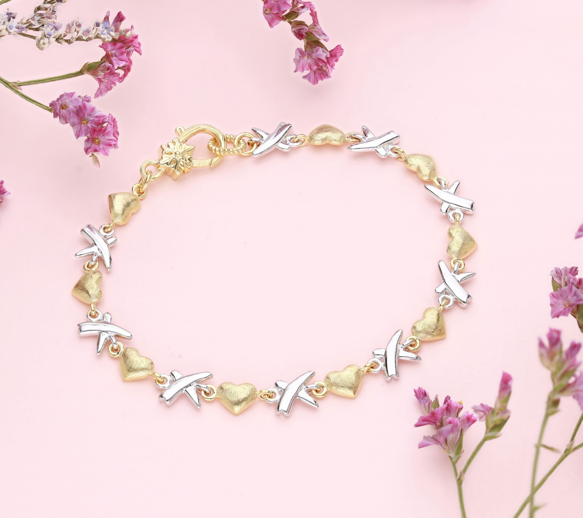 Ariva Sterling Silver & 18K Gold Clad Hugs & Ki ses Bracelet