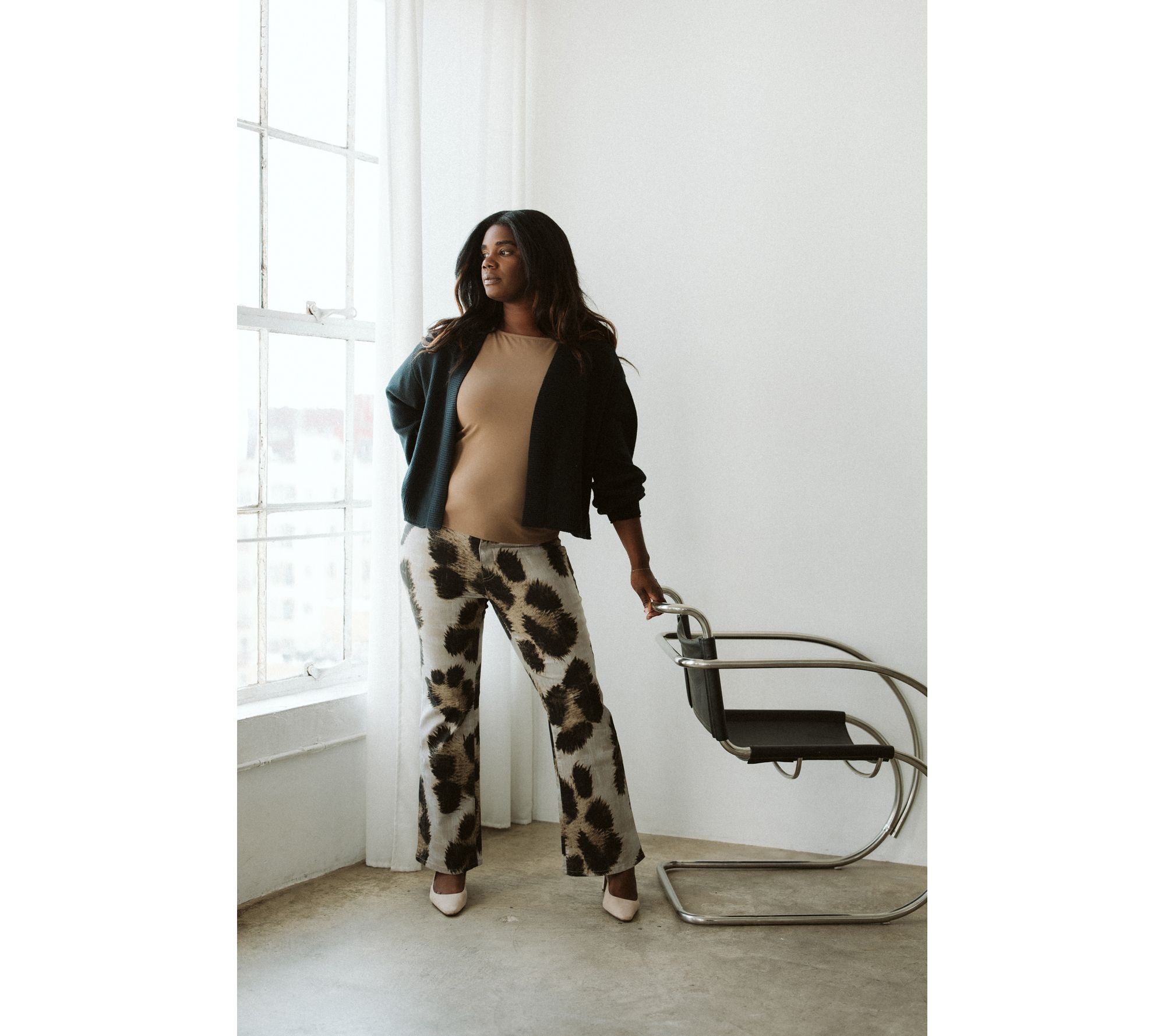 Me by Jennie Garth Petite City Flare Jeans- Cheetah