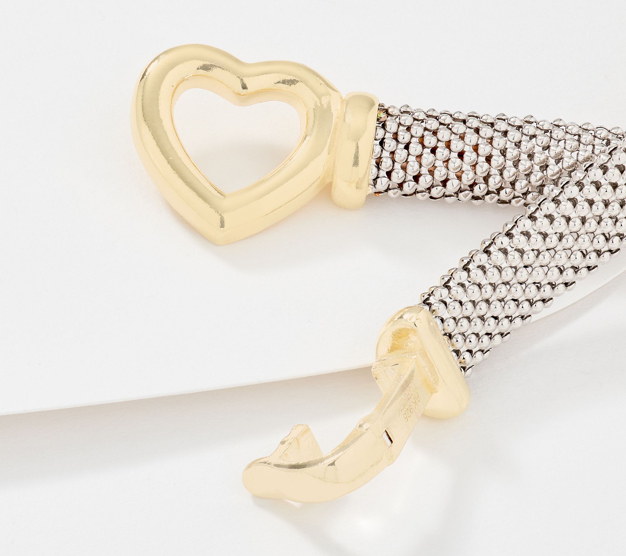 Silver Style Two-Tone Polished Heart Clasp Bracelet, Sterling Silver