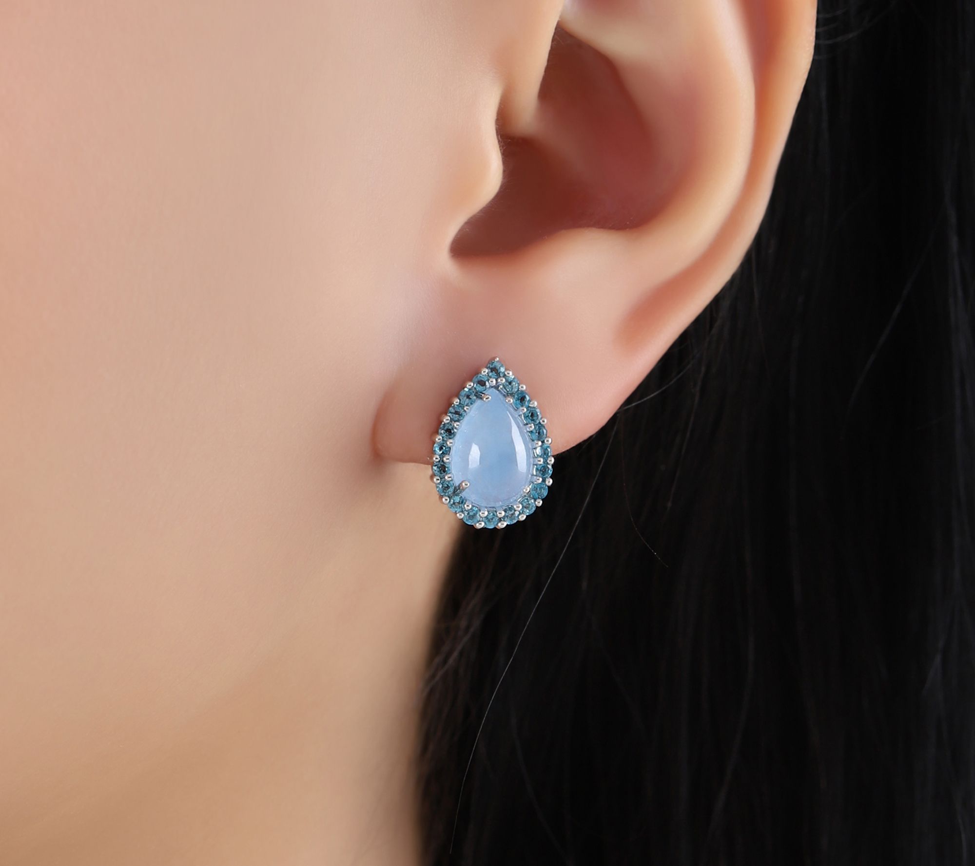 Ariva Sterling Blue Jadeite & Blue Topaz Delphine Earrings