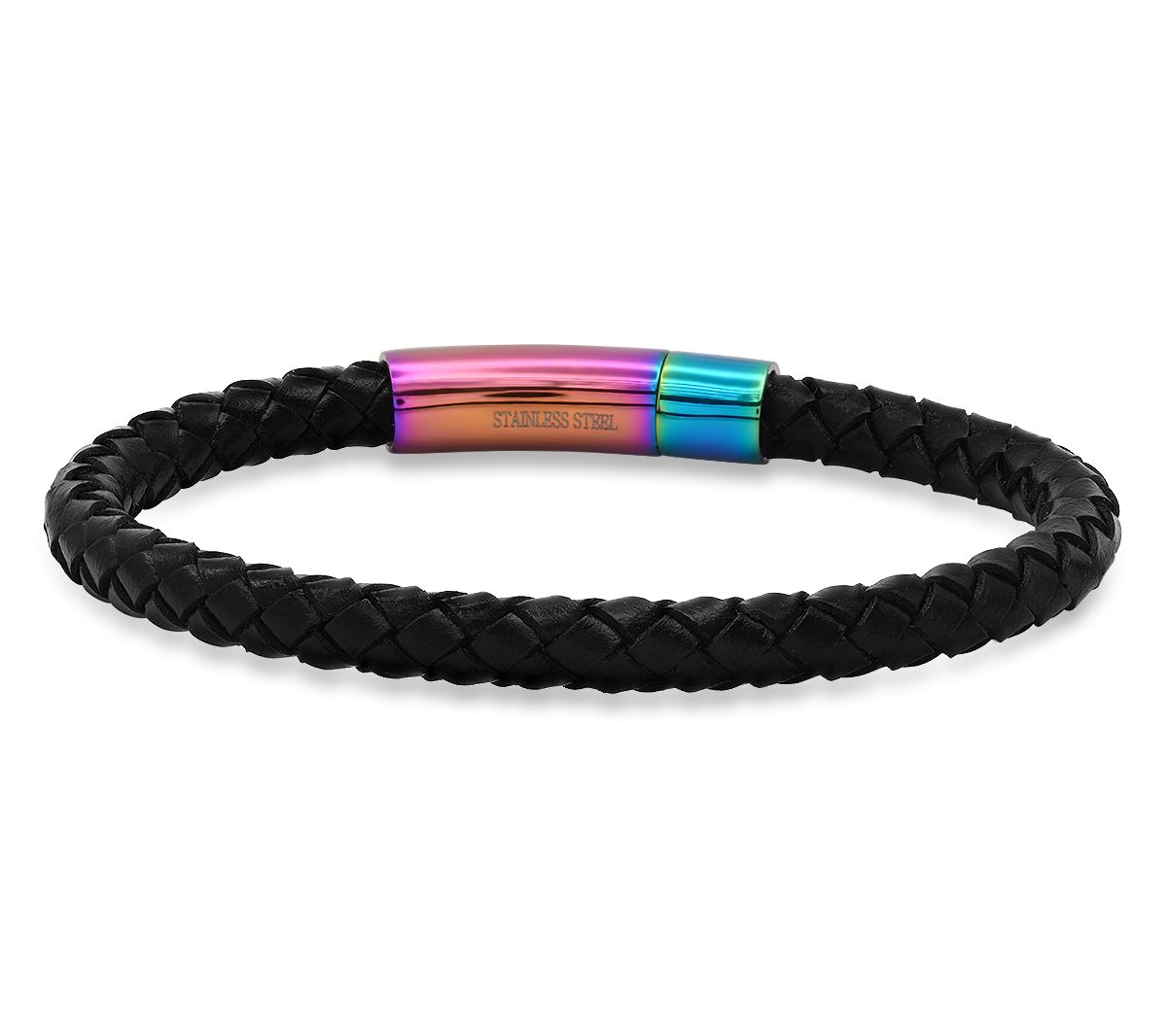 Steel by Design Leather Rainbow Clasp Bracelet