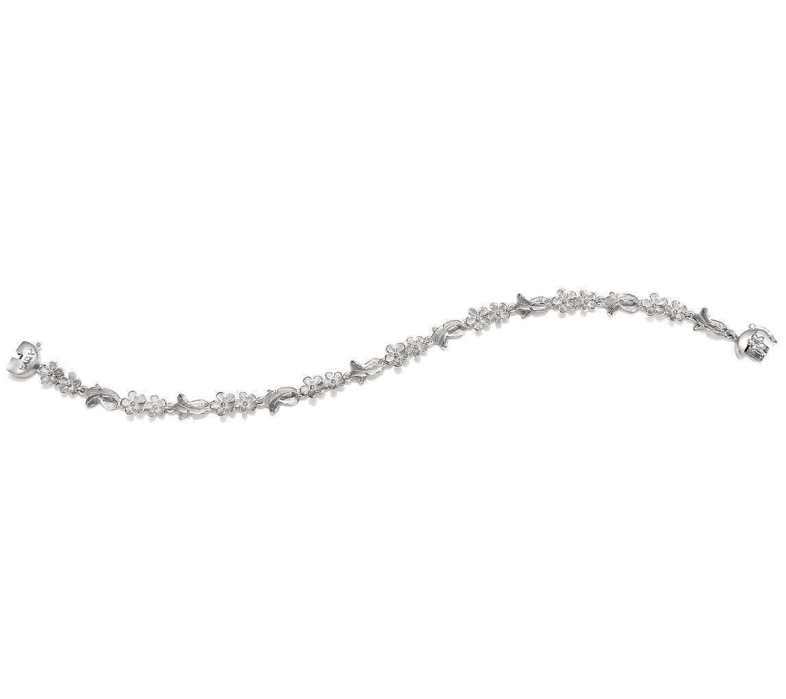 Ariva Sterling Silver Textured Flower & Leaf Link Bracelet