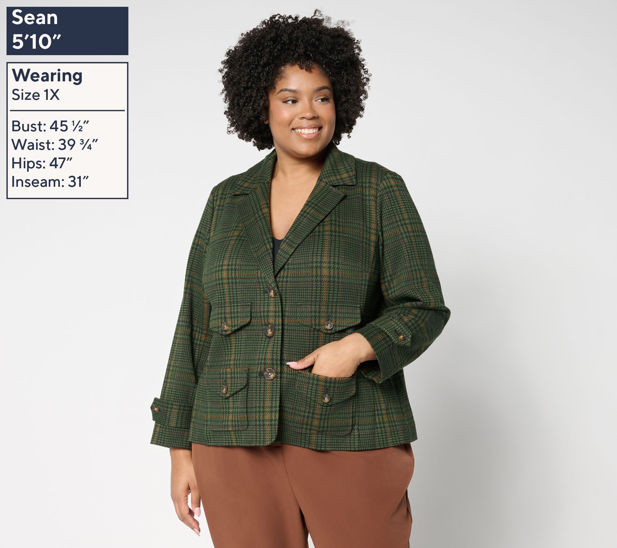 Joan Rivers Knit Glen Plaid Collared Jacket