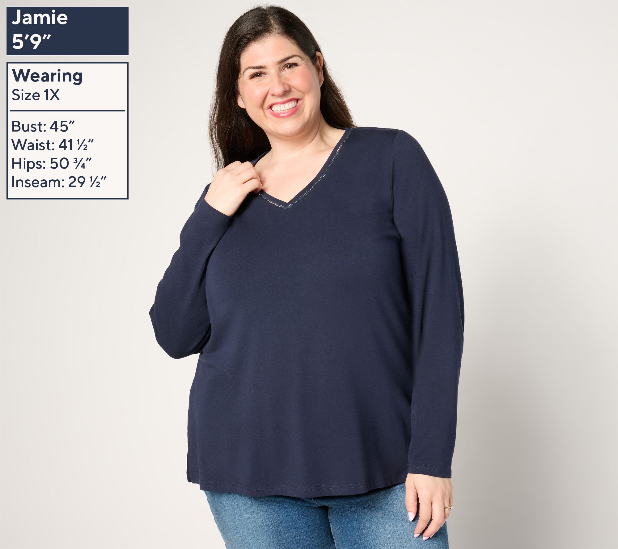 Jingle Belles by Kim Gravel TripleLuxe Knit Sparkle V Neck Top