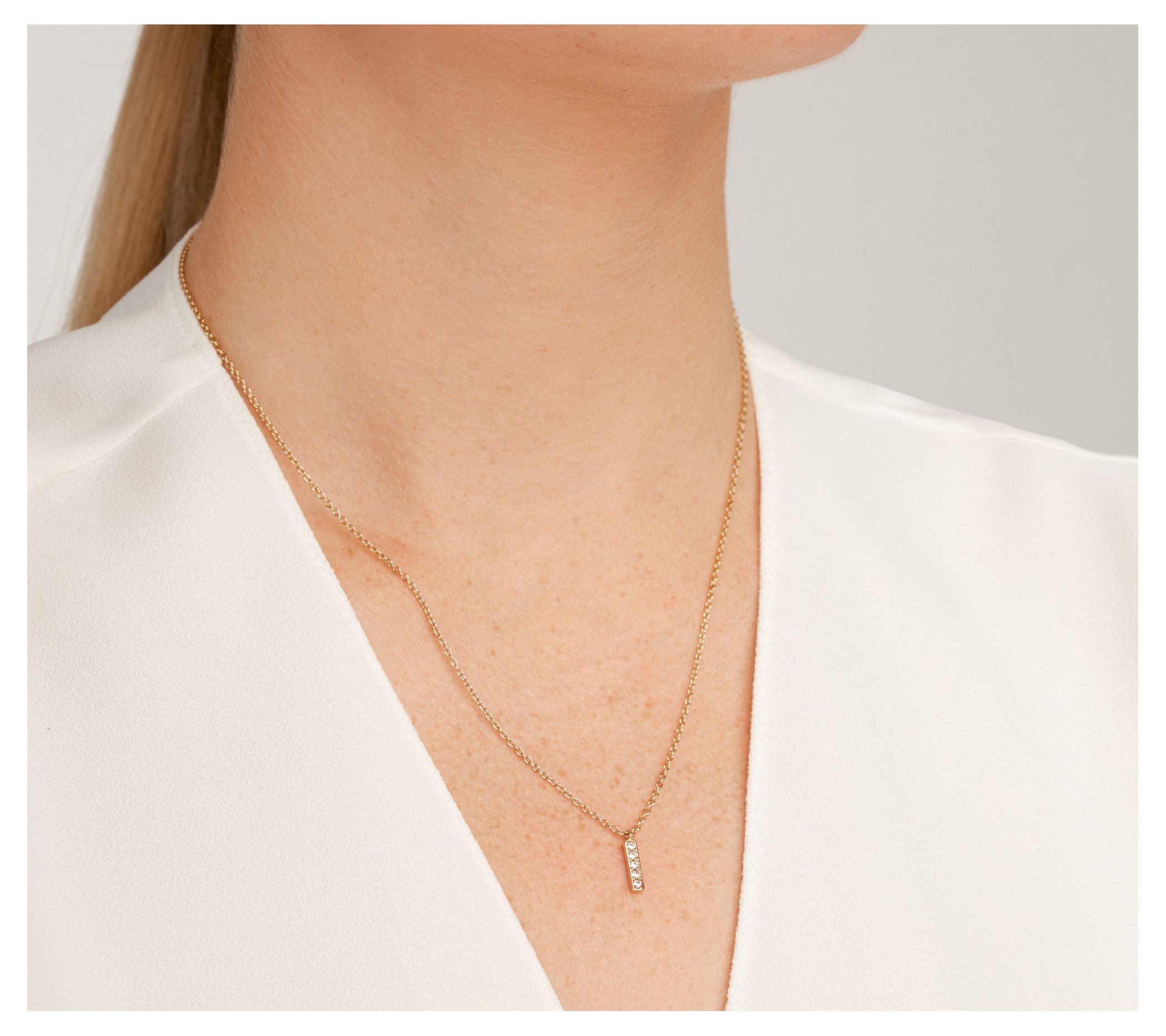 Diamonique Mini Bar Necklace, 18K Gold Clad