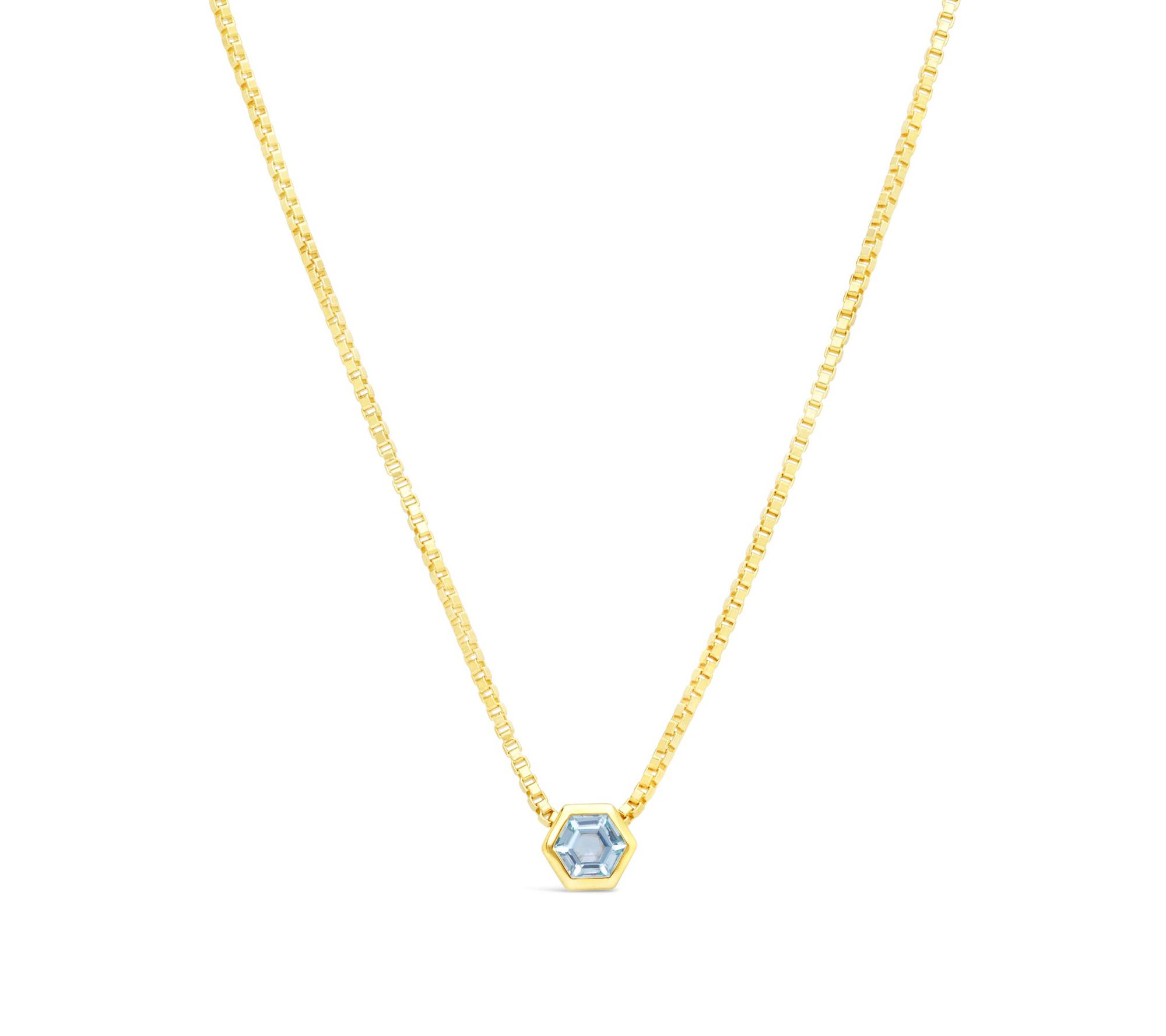 Goddaughters 14K Gold Clad Hexagon Blue Topaz Necklace