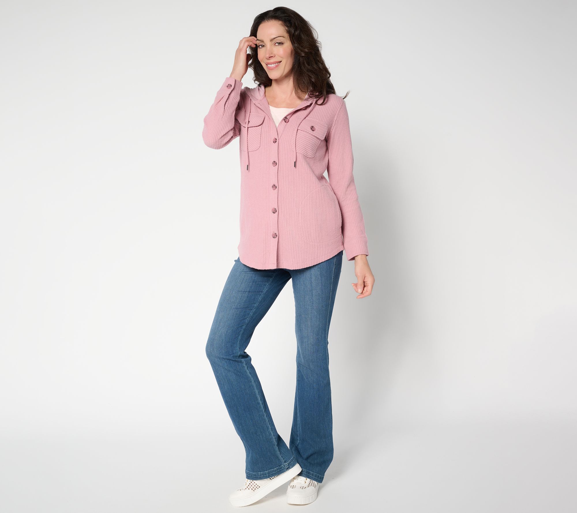 Belle by Kim Gravel Chunky Waffle Hooded Shacket