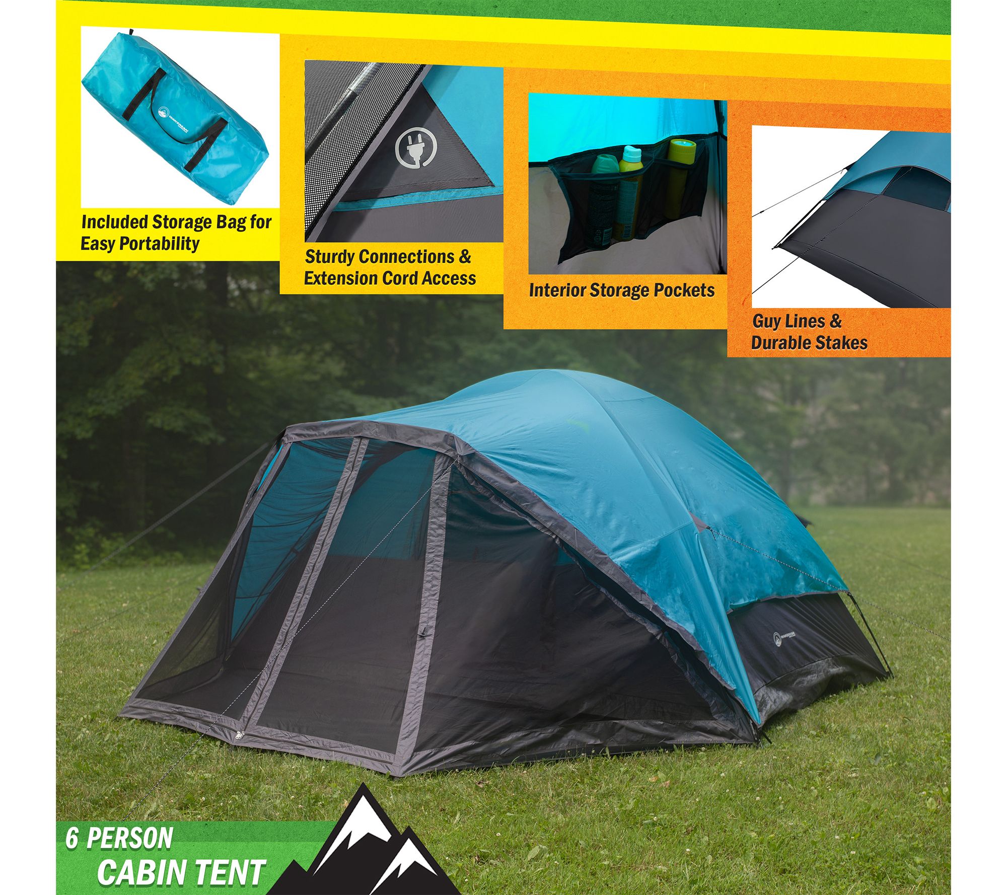 Wakeman 6 Person Camping Tent Water-Resistant Cabin Style Tent