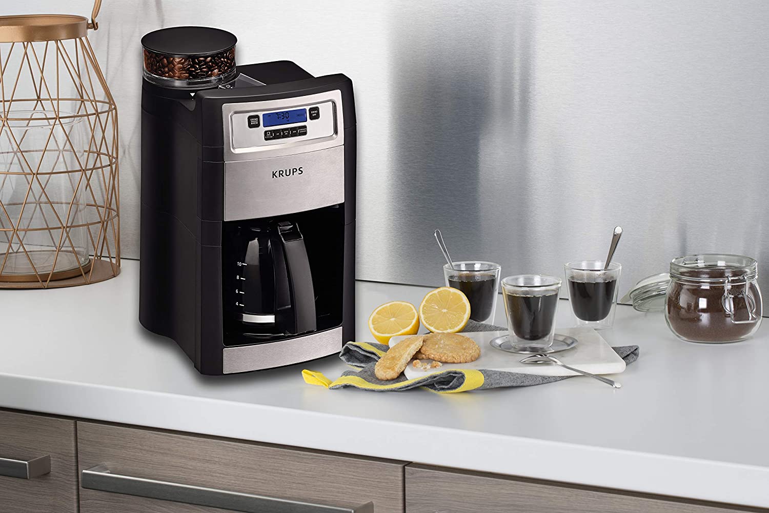 KRUPS Grind and Brew Auto-Start Maker with Builtin Burr Coffee Grinder, 10-Cups, Black