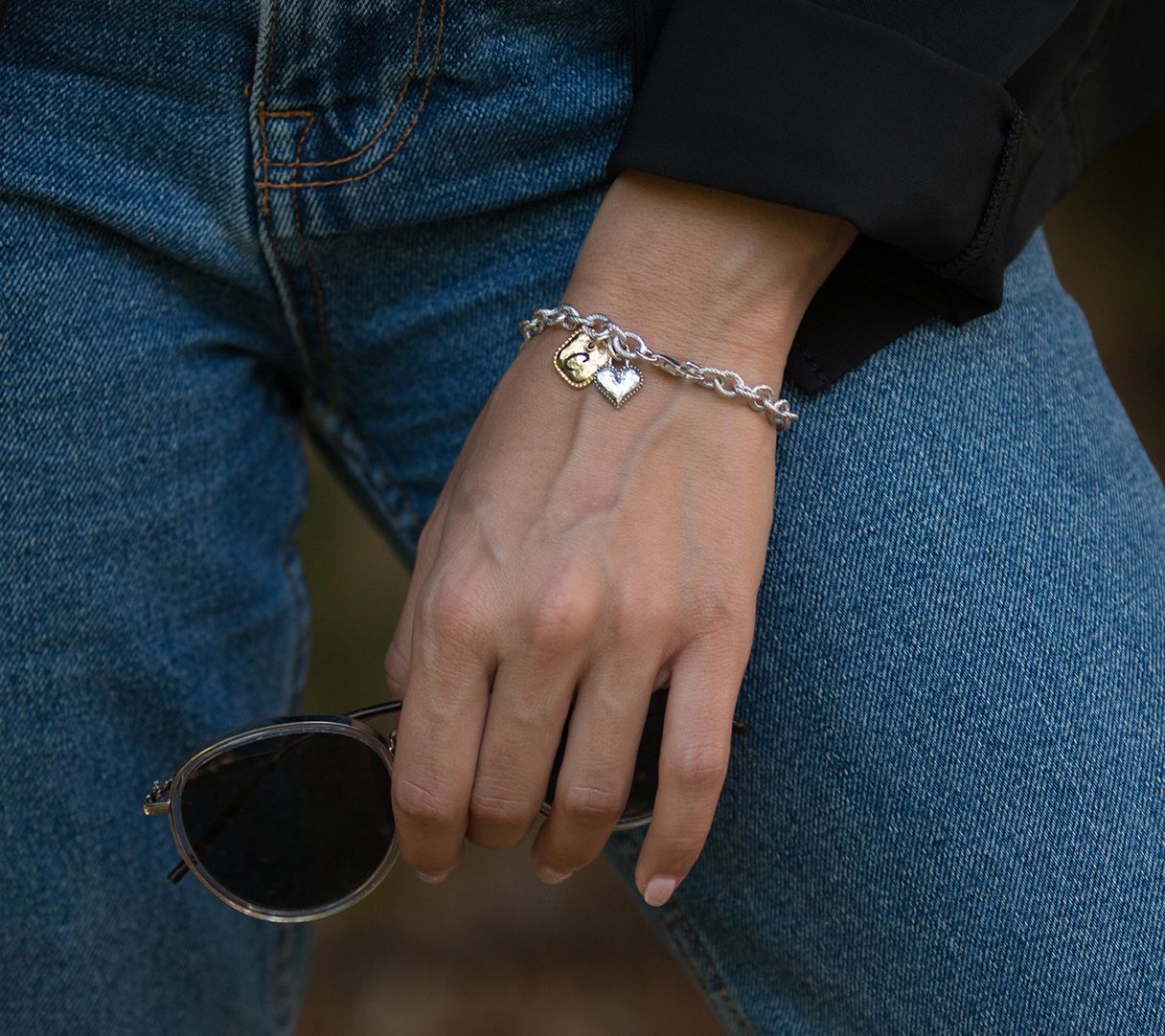 Or Paz Sterling Personalized Heart Charm Bracelet