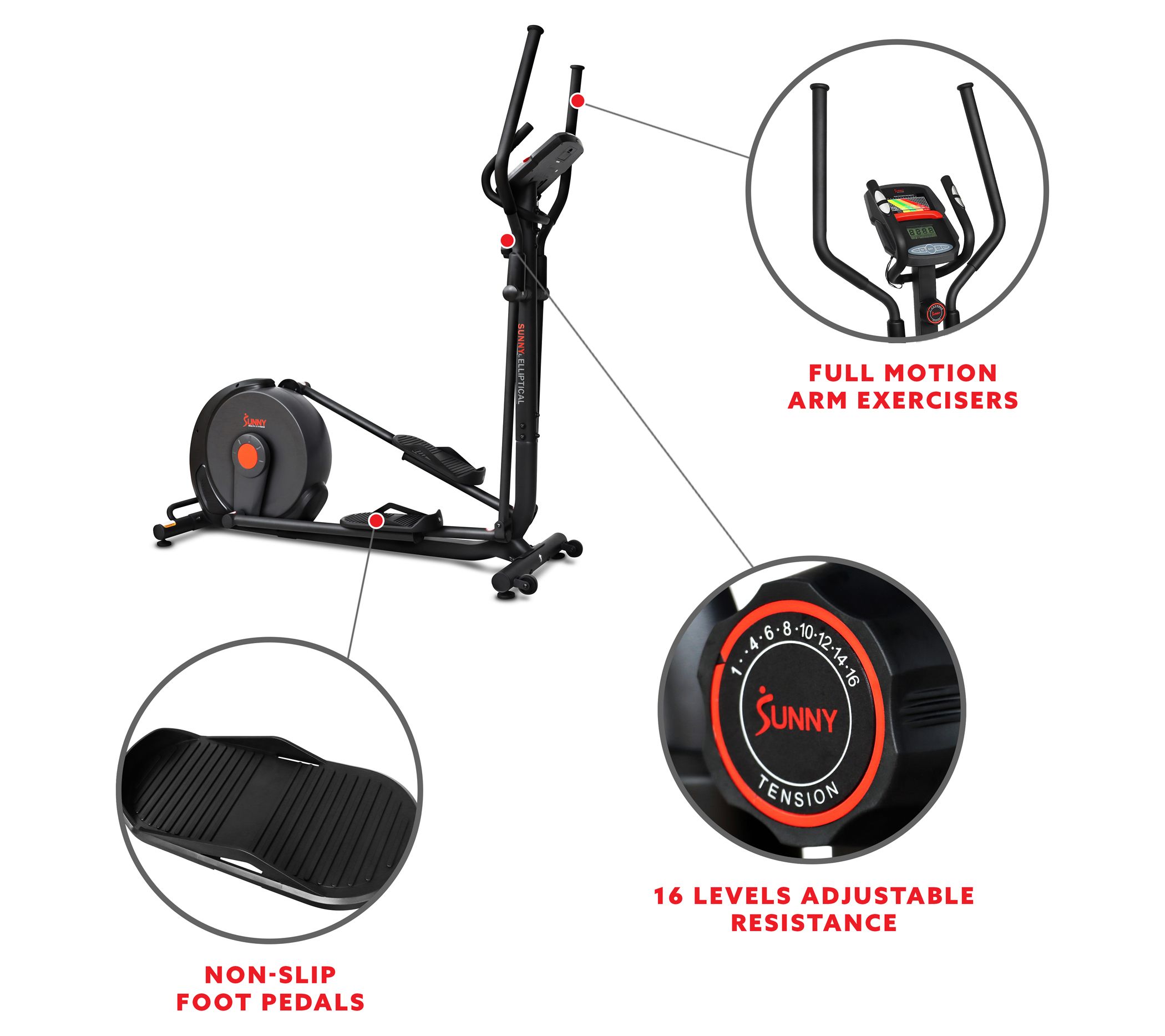 Sunny Health & Fitness Power Stride Smart Elliptical Trainer