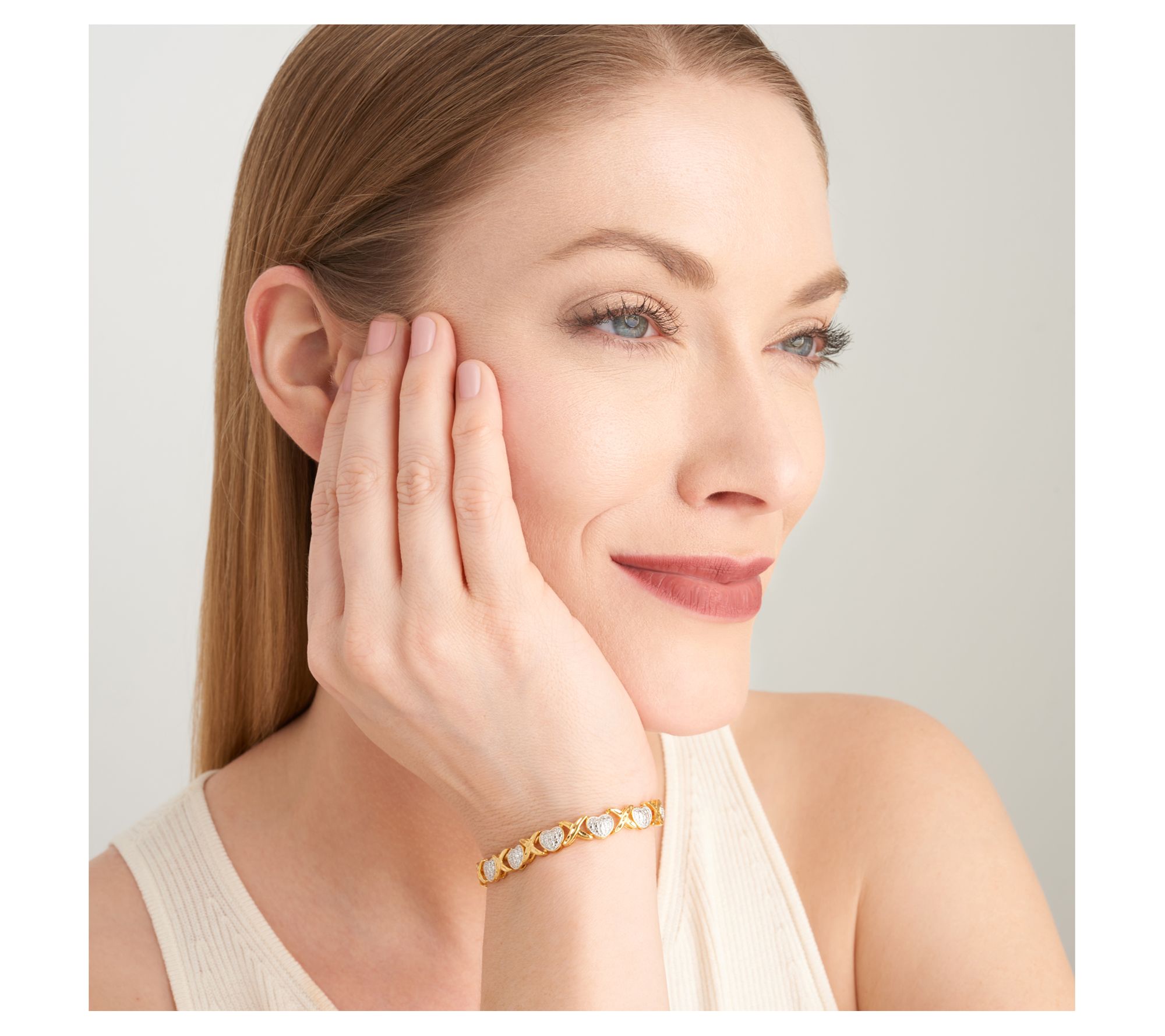 18K Gold Plated Diamond Accent X & O Heart Bracelet