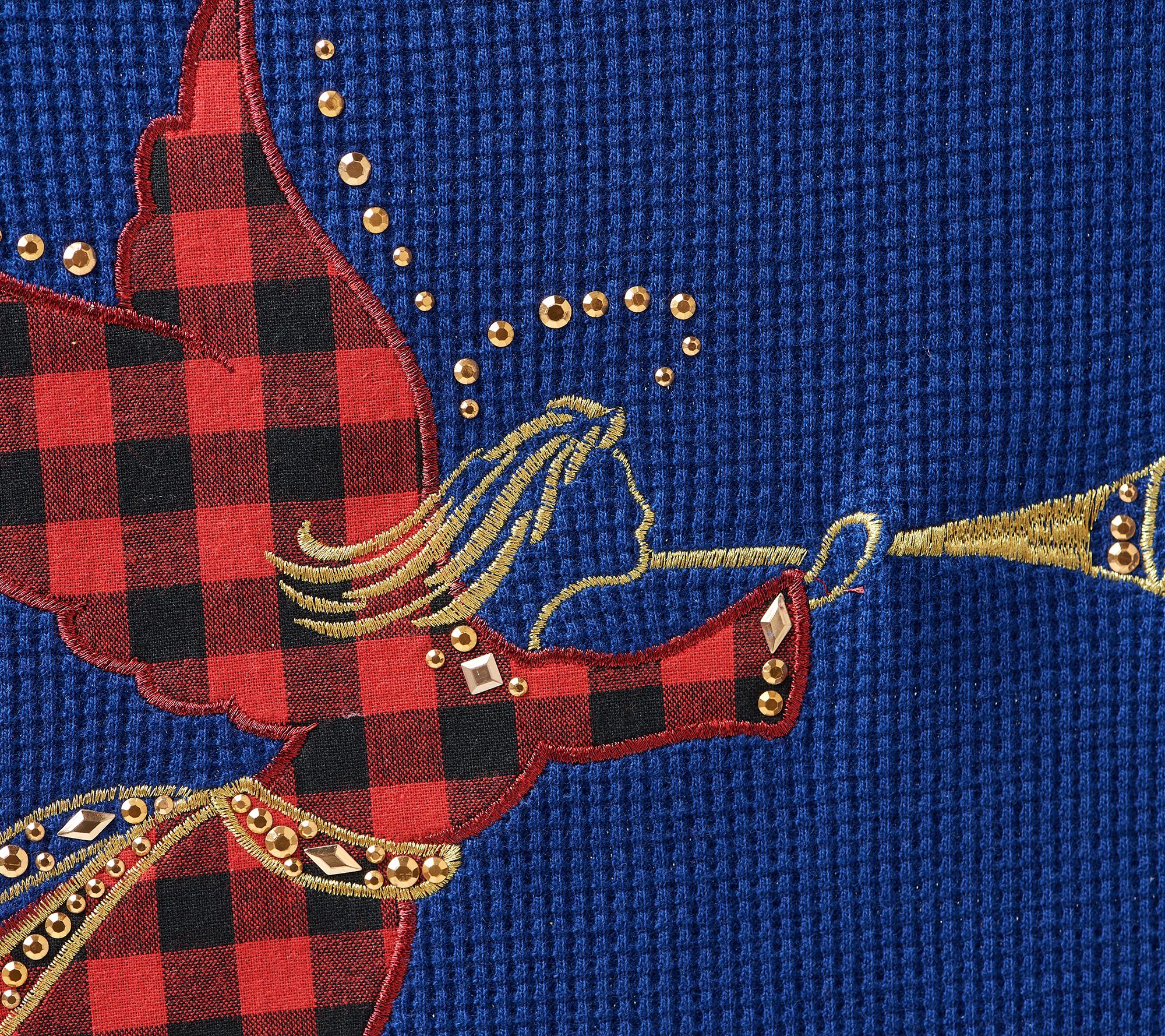 Quacker Factory Waffle Knit Top with Plaid Motif Detail