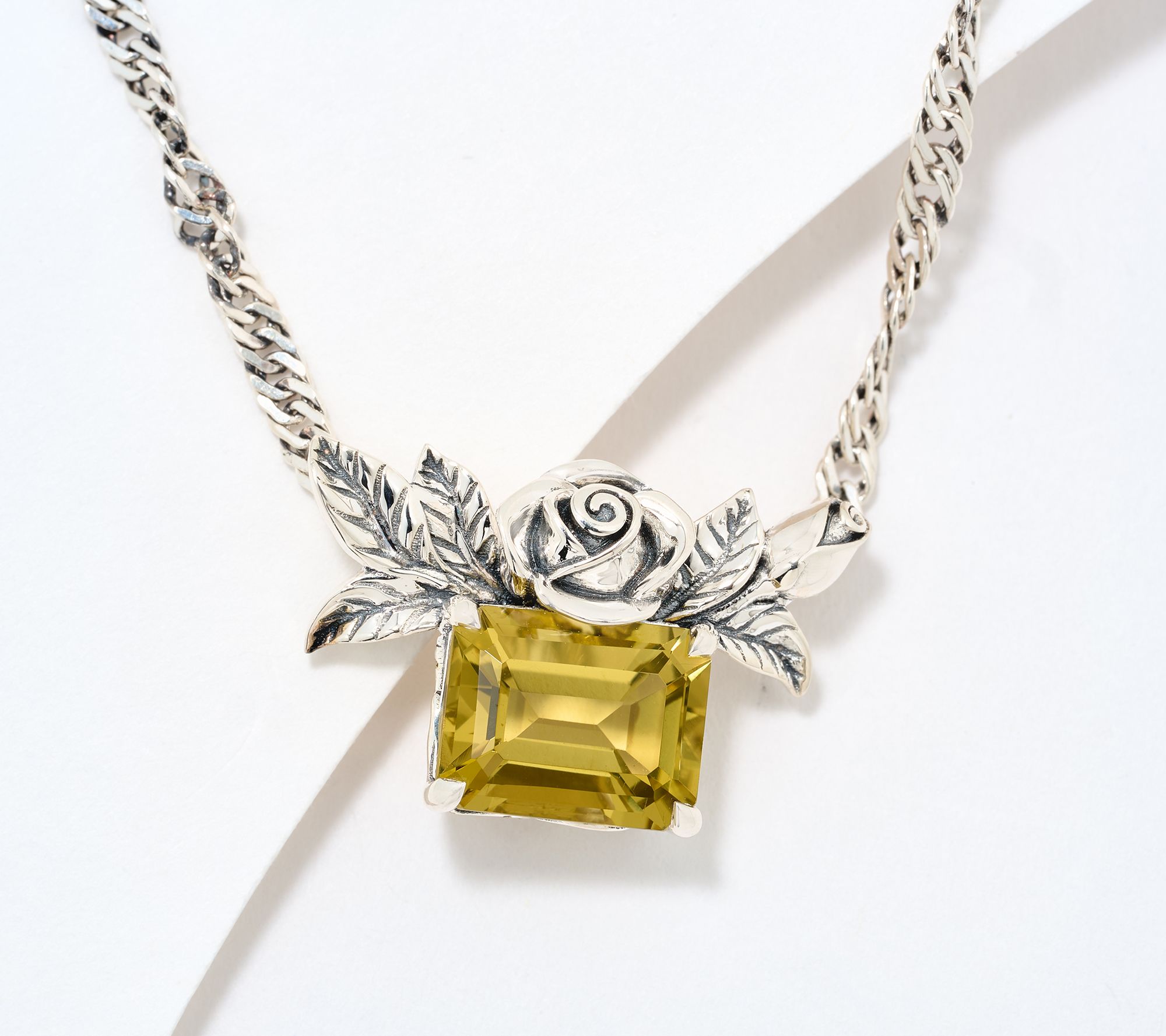 Third Person Sterling Petite Emerald Cut Gemstone Rose Necklace