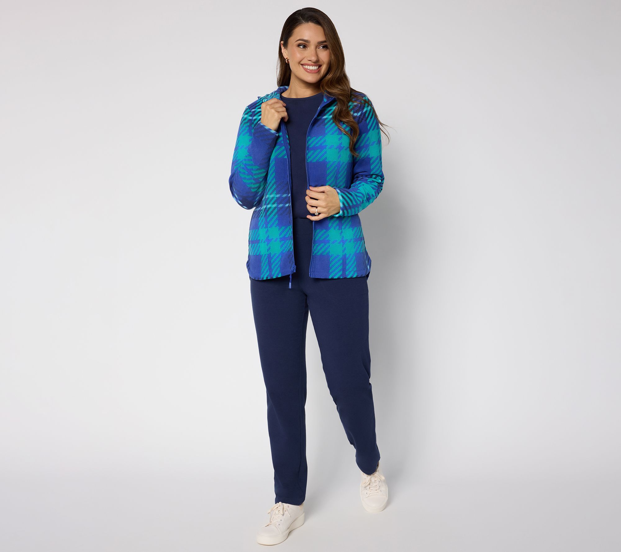 Denim & Co. Active Fleece Printed Zip Front Hooded Jacket