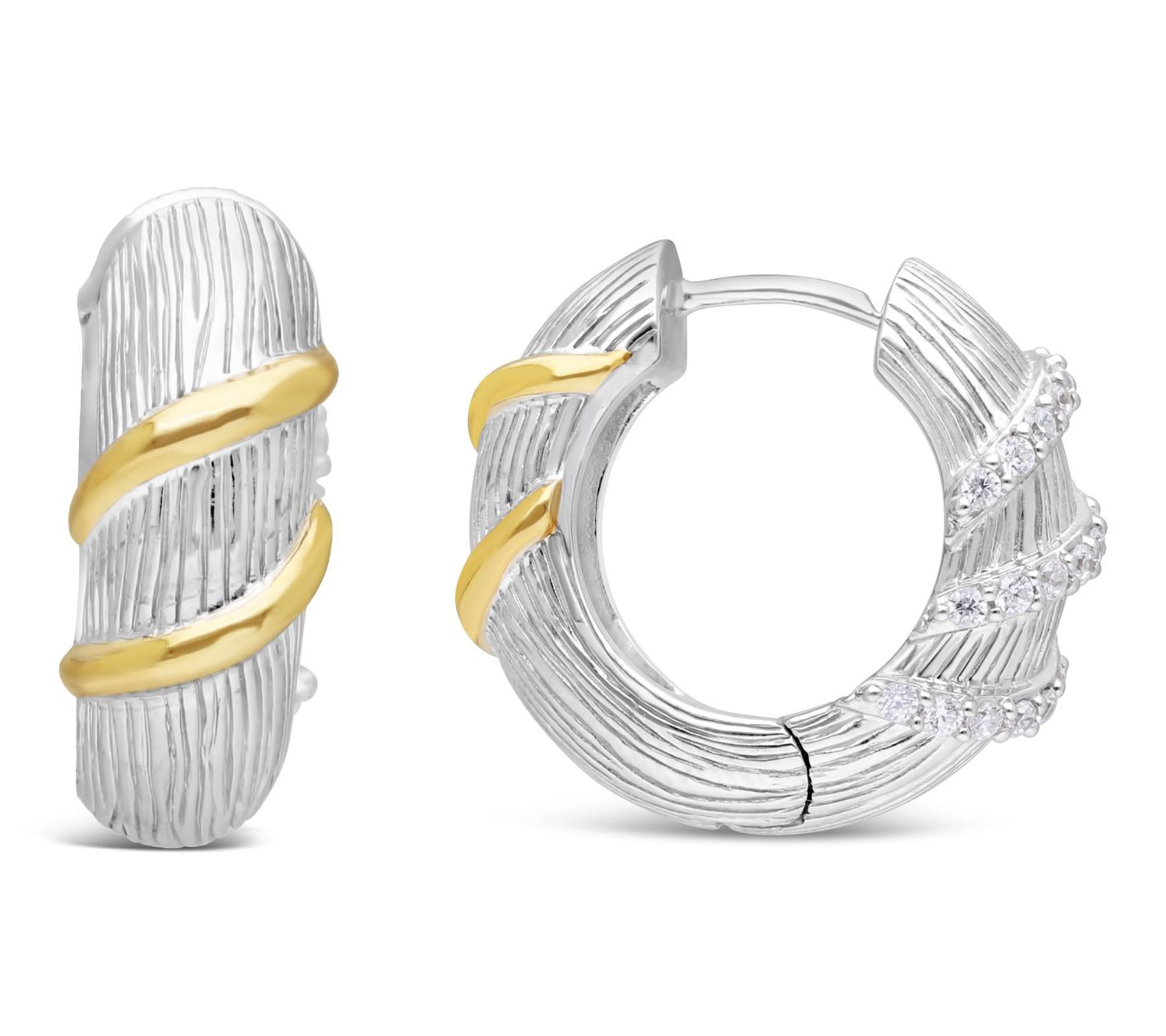 Ariva Sterling & 18K Clad Diamonique ReversibleHoop Earrings