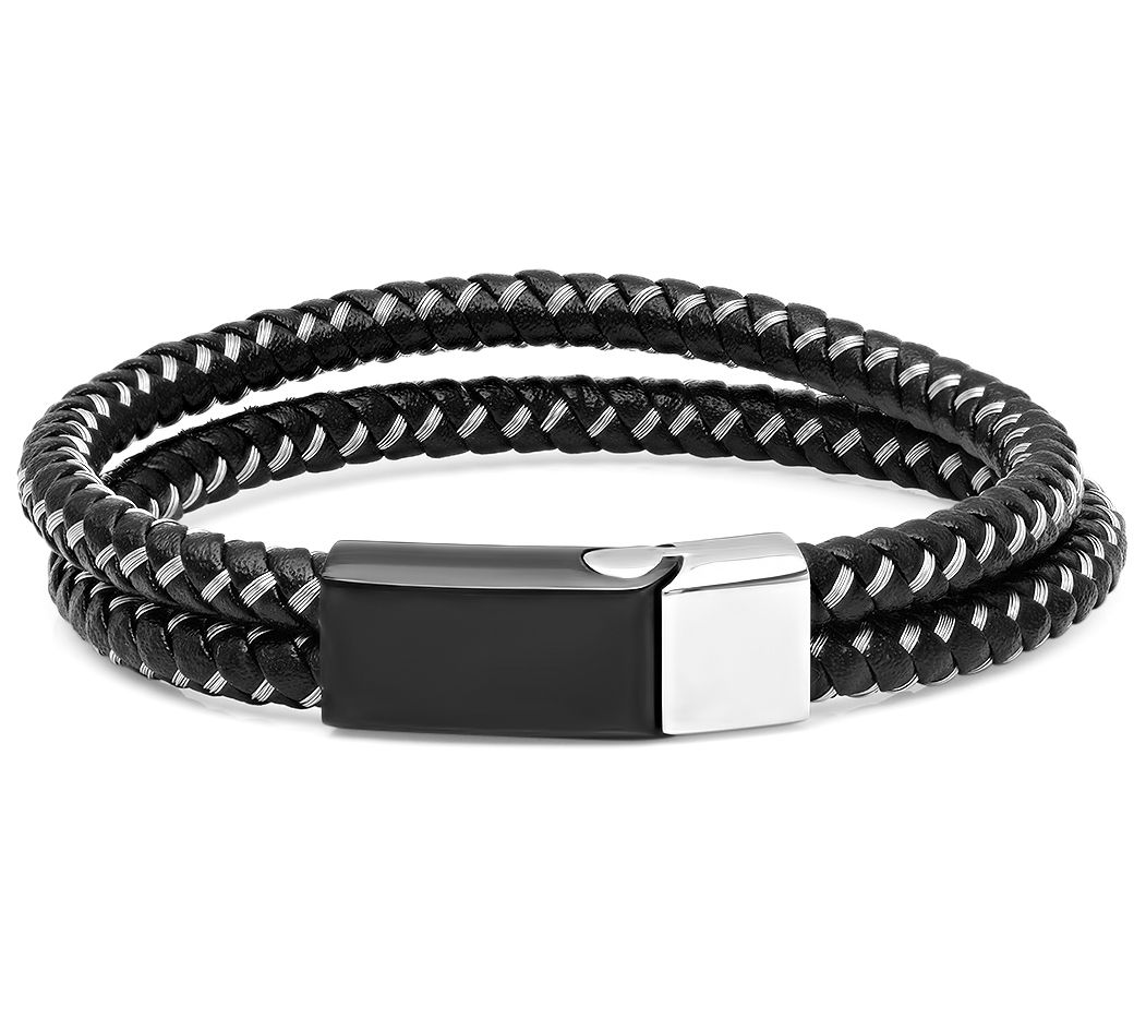 Steel by Design Men's Leather Braid ed Bracelet