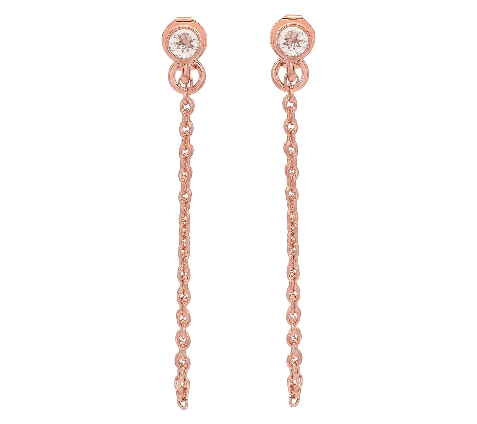Affinity Gems Linear Morganite Earrings, 14K Rose Gold Plated