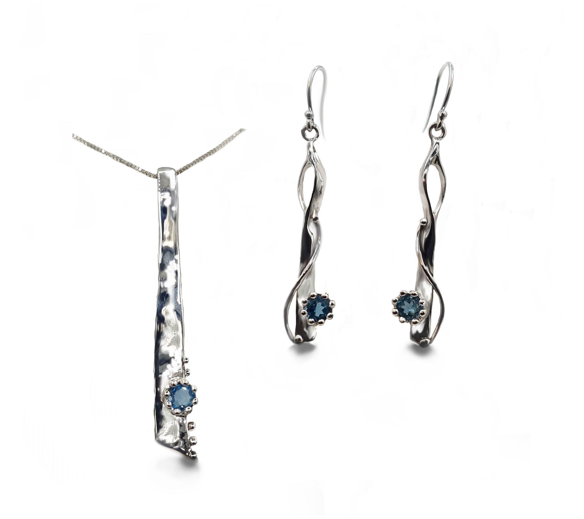 Hagit Sterling Silver Gemstone Earrings & Necklace Set