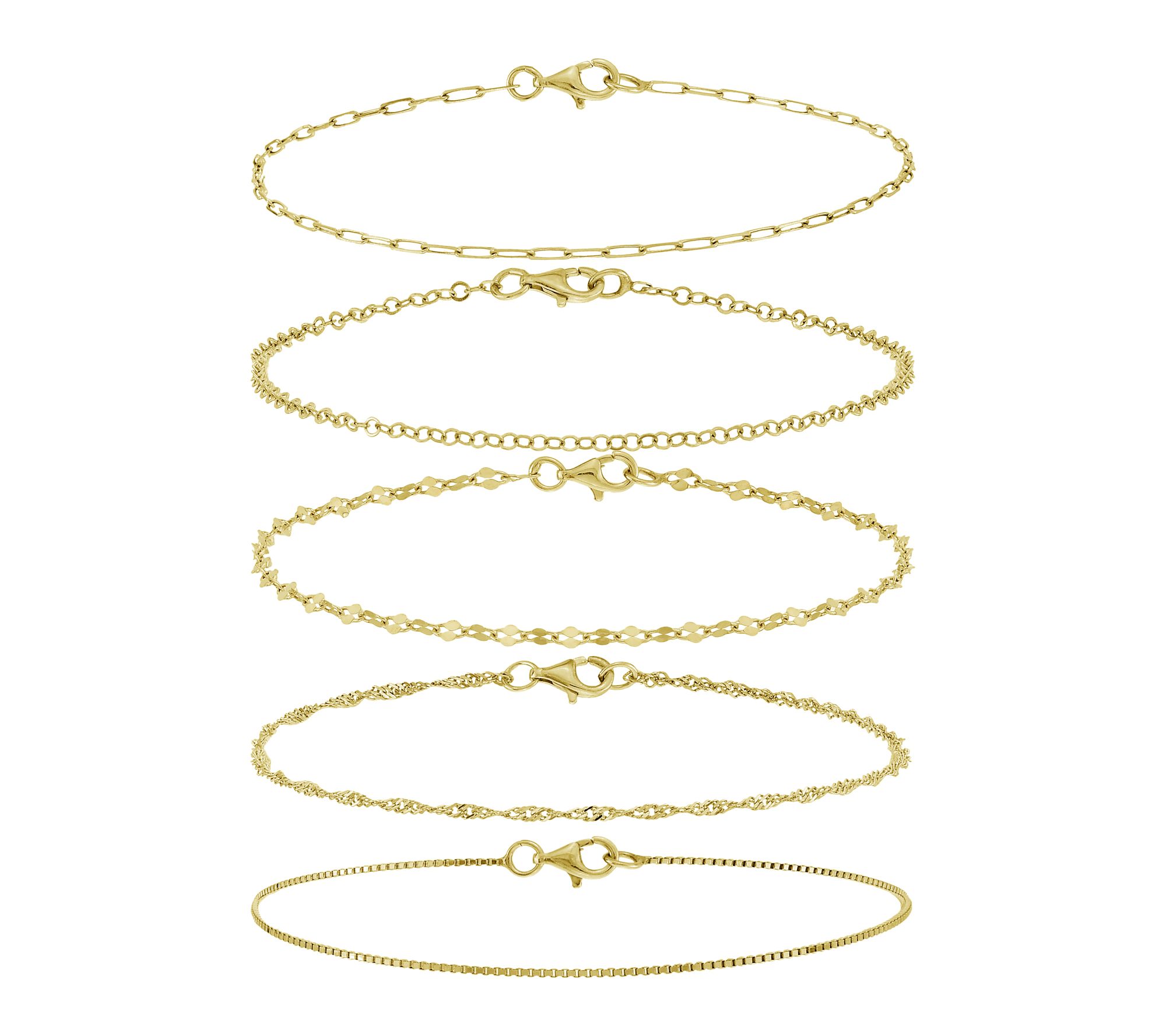 Silver Style Set of 5 Chain Bracelets, Sterling