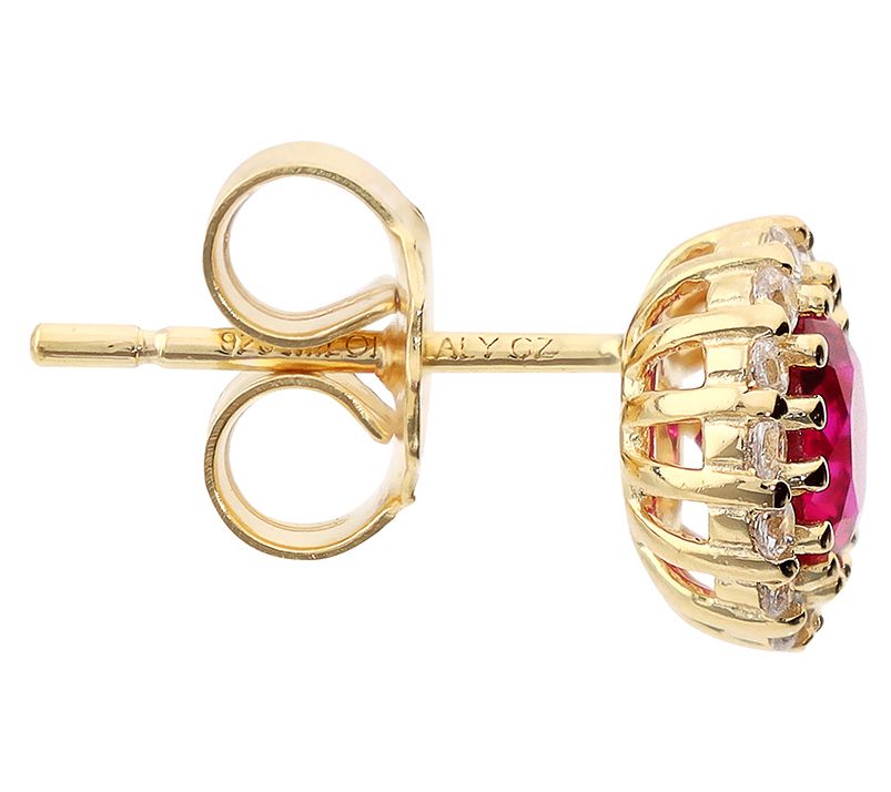 Diamonique Halo Stud Earrings, 14K Gold Plated