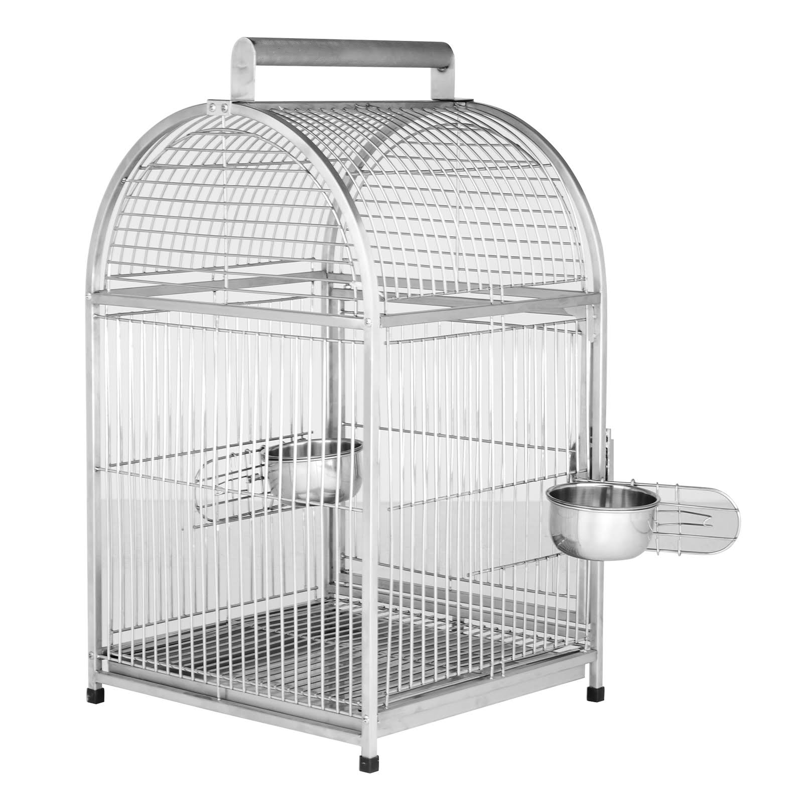 Pawhut 25x22 Dome Top Stainless Steel Parrot Travel Cage Bird Cage Carrier with Handle Perch