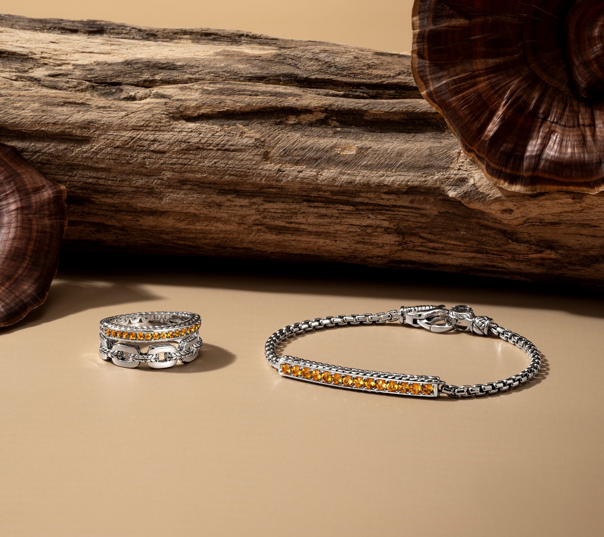 JAI Sterling Silver Gemstone Link Box Chain Bracelet