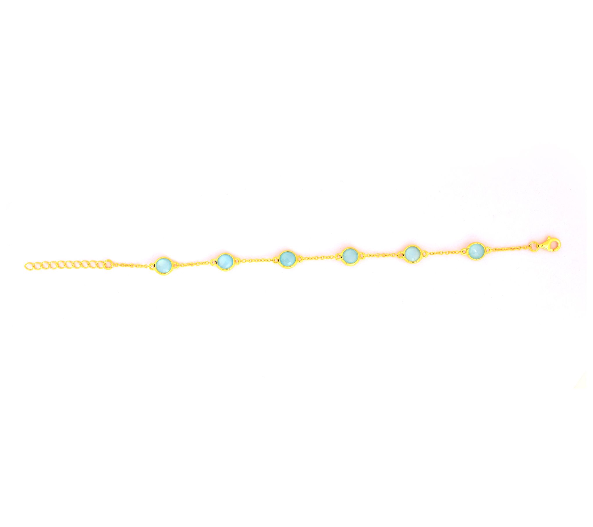 Affinity Gems Blue Chalcedony Bracelet, 14K Gold Plated