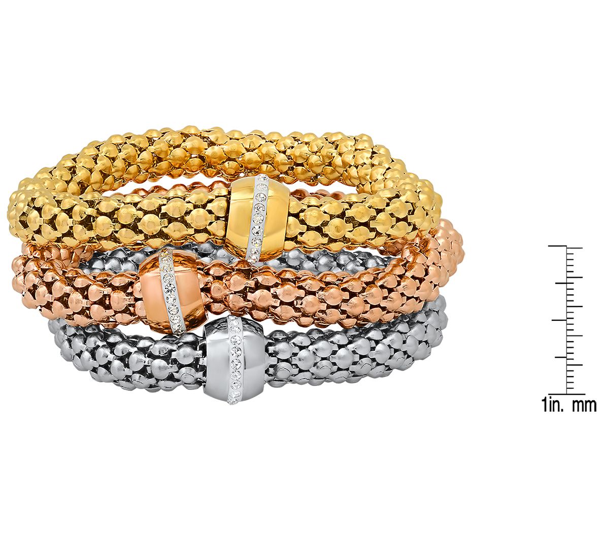 Steel By Design Tri-Tone Cubic Zirconia Mesh Bracelet Set