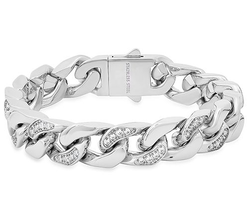 Steel By Design Men's Stainless Steel Cuban Chain Bracelet