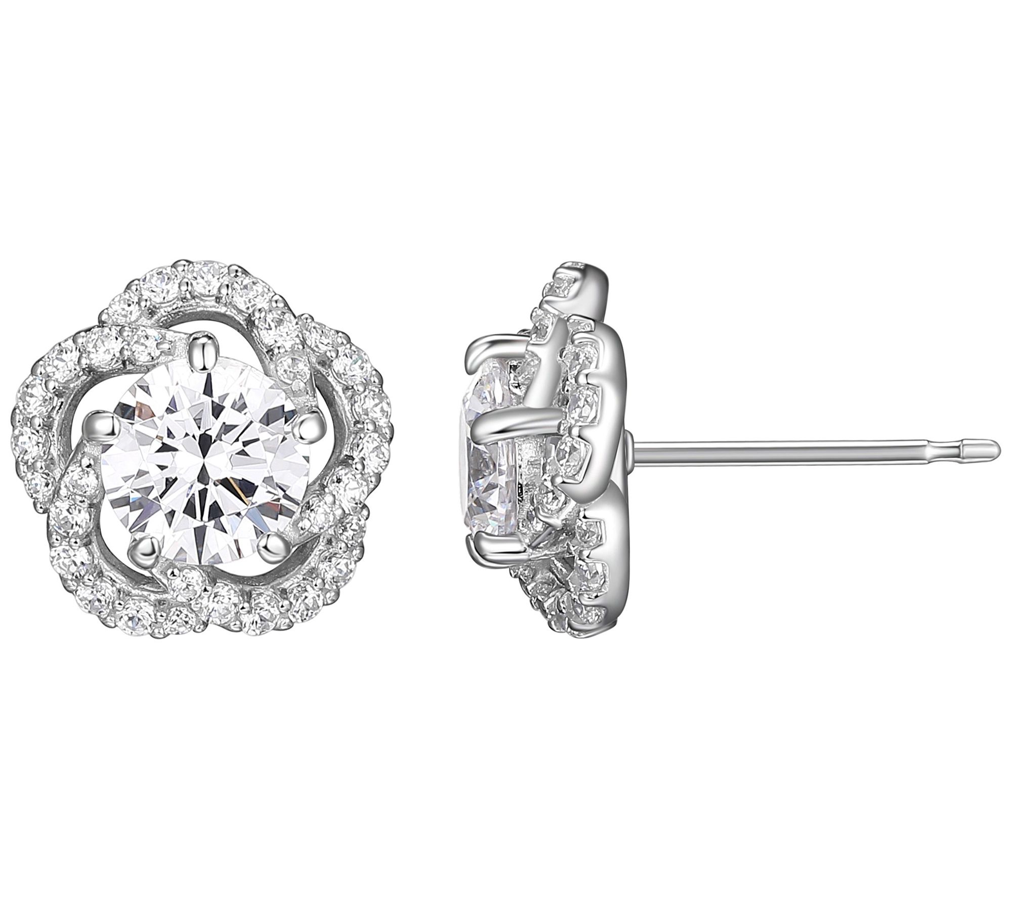 Diamonique 3.70 cttw Clover Halo Stud Earrings, Sterling