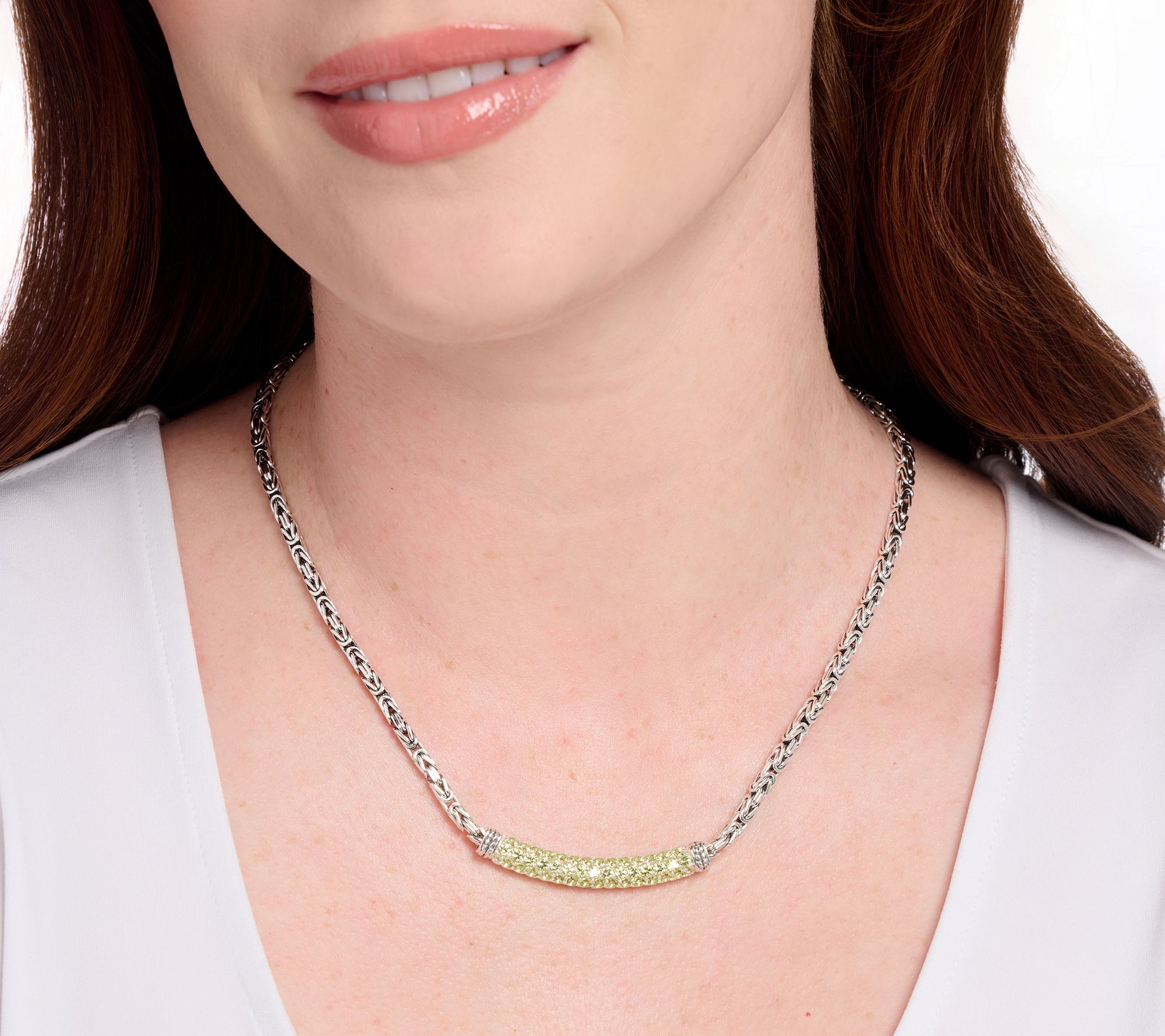 JAI Sterling Silver 3.5mm Byzantine Pave Gemstone 18